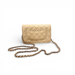 Chanel Single Flap Wallet On Chain Caviar Beige