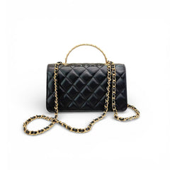 Chanel Top Pearl Handle Flap Bag Lambskin Black (Microchip)