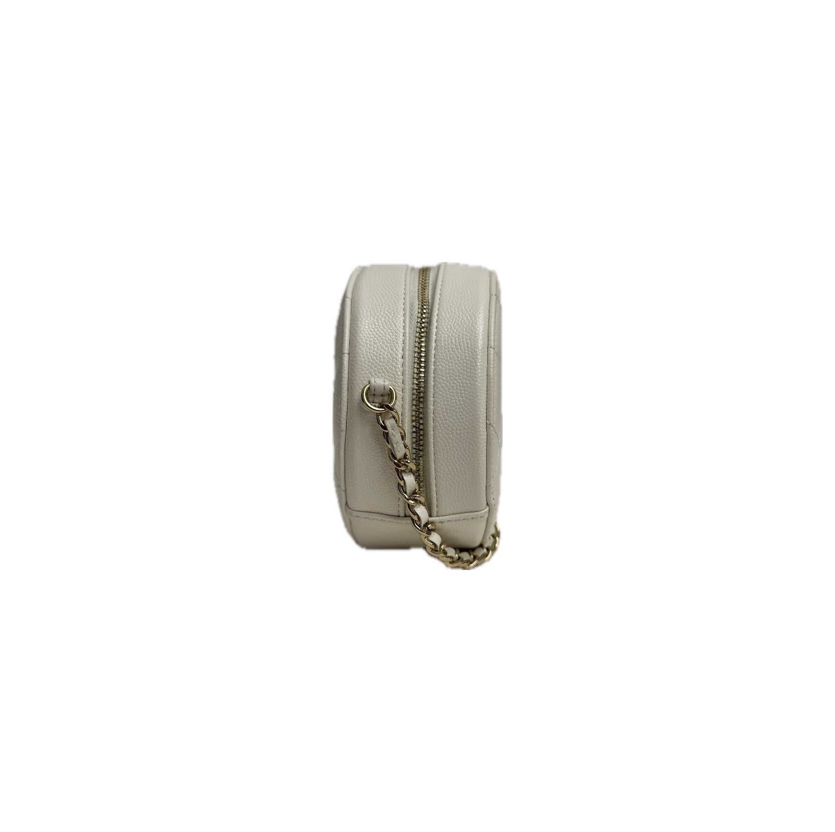 Chanel Round Clutch With Chain Lambskin White