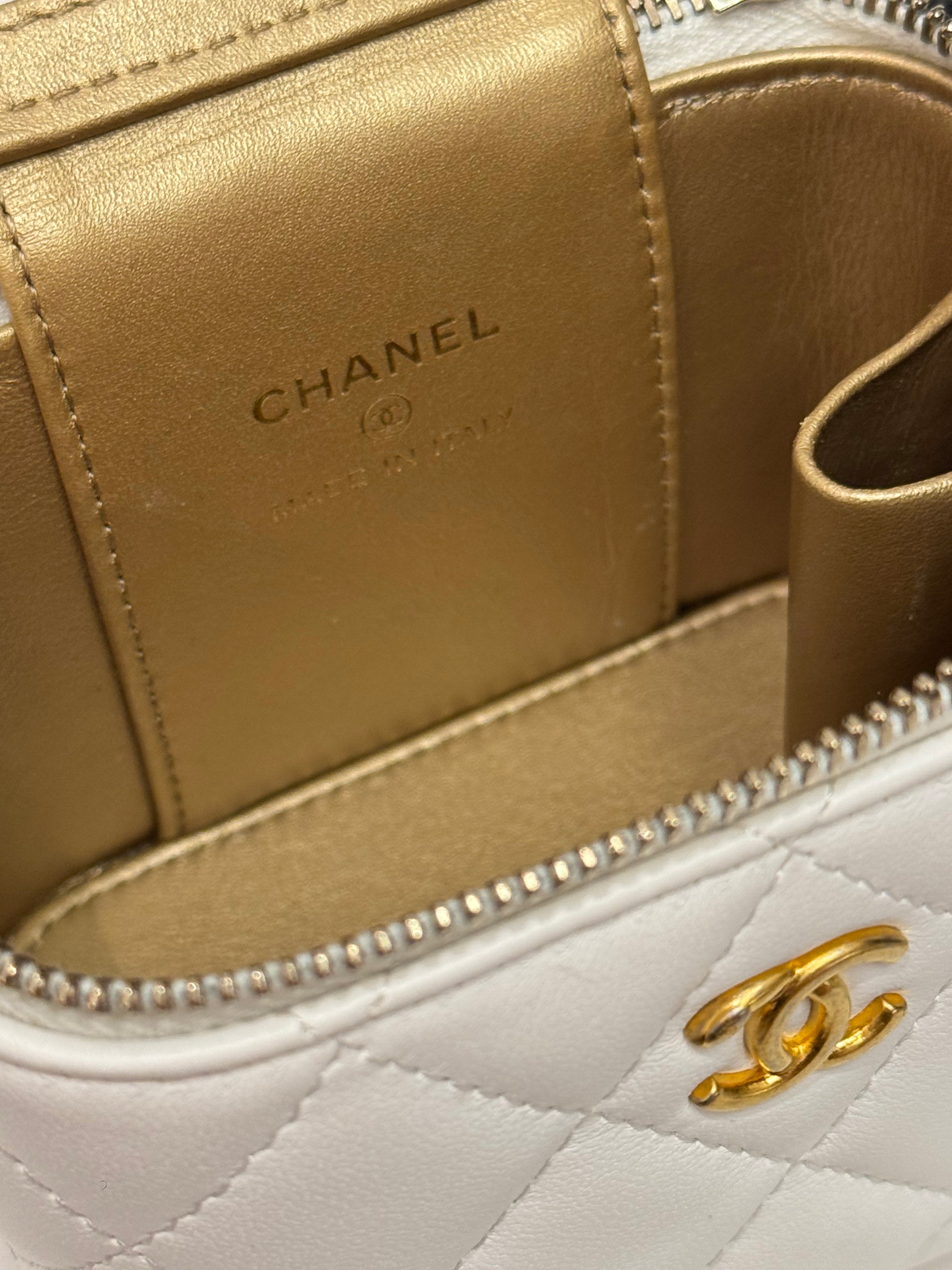 Chanel Pearl Crush Mini Vanity Case With Chain Lambskin White