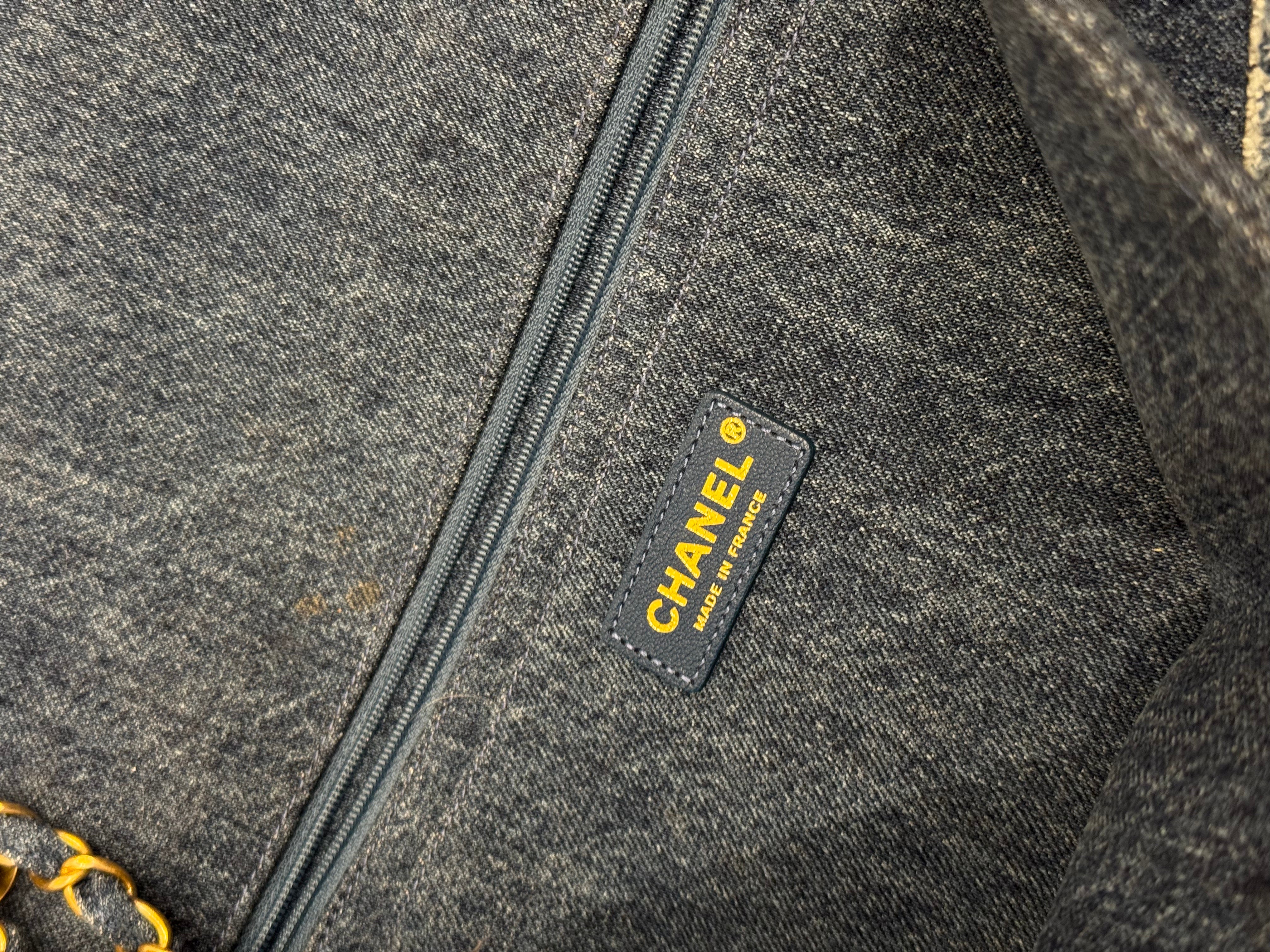 Chanel Shearling Hieroglyph Flap Denim Blue