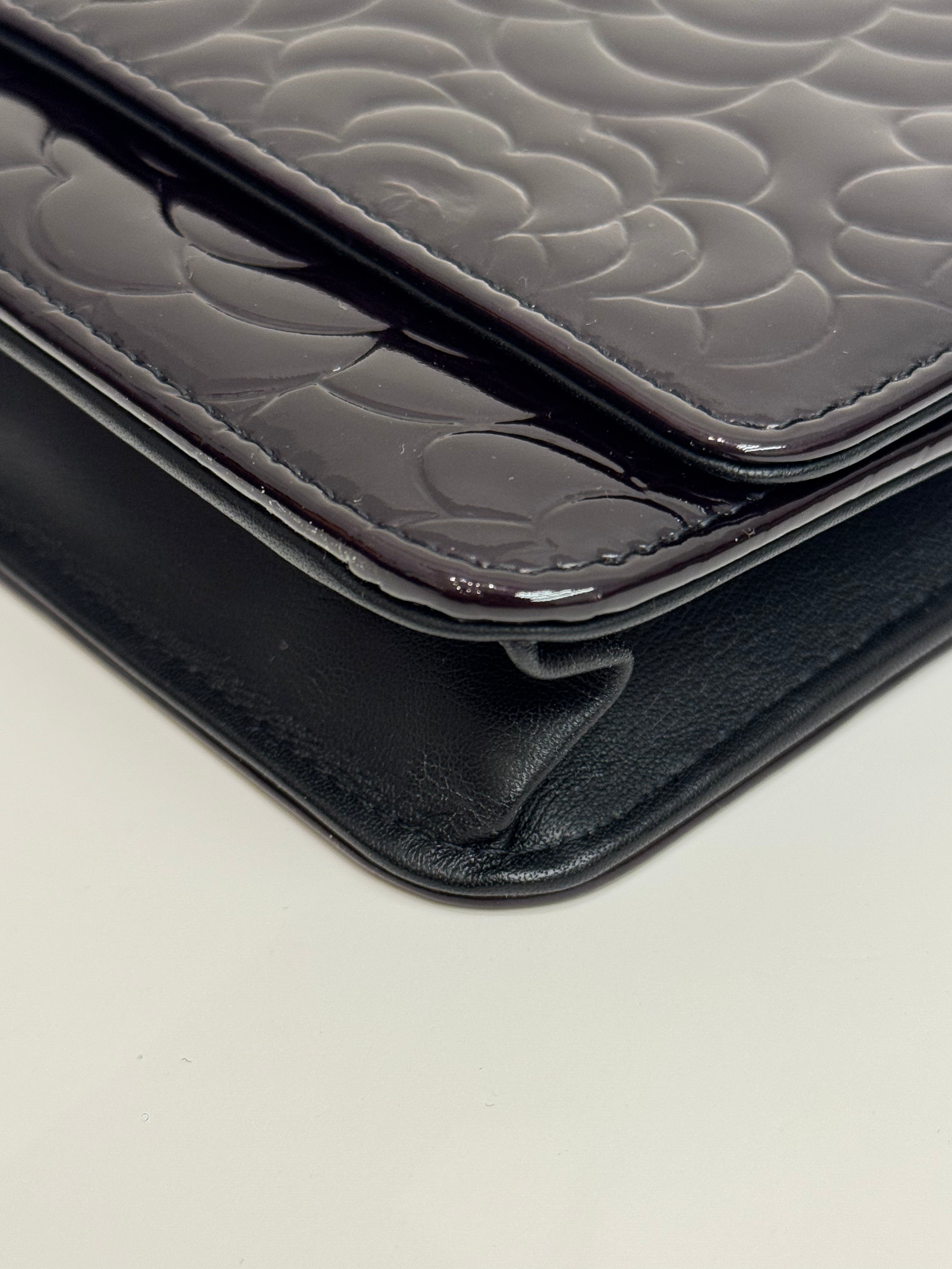Chanel Embossed Camellia Patent Black