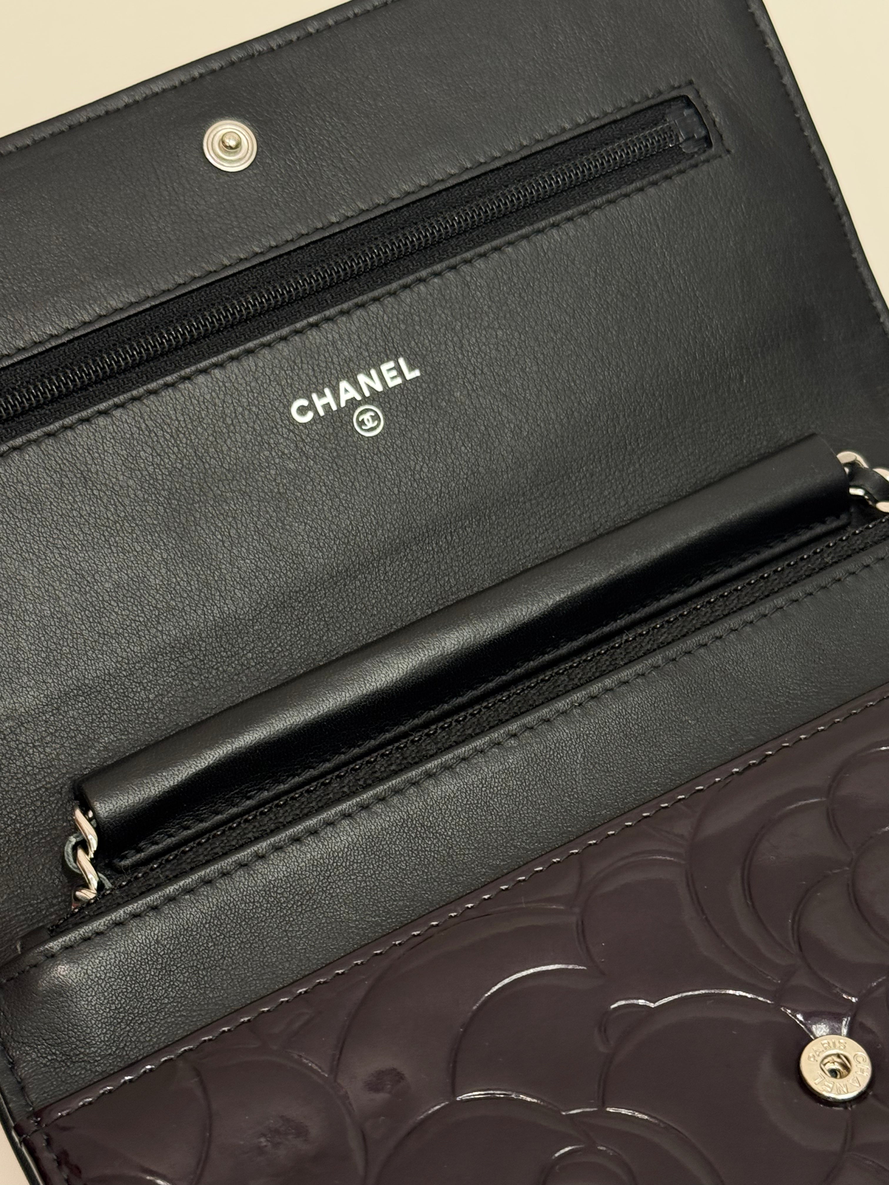 Chanel Embossed Camellia Patent Black