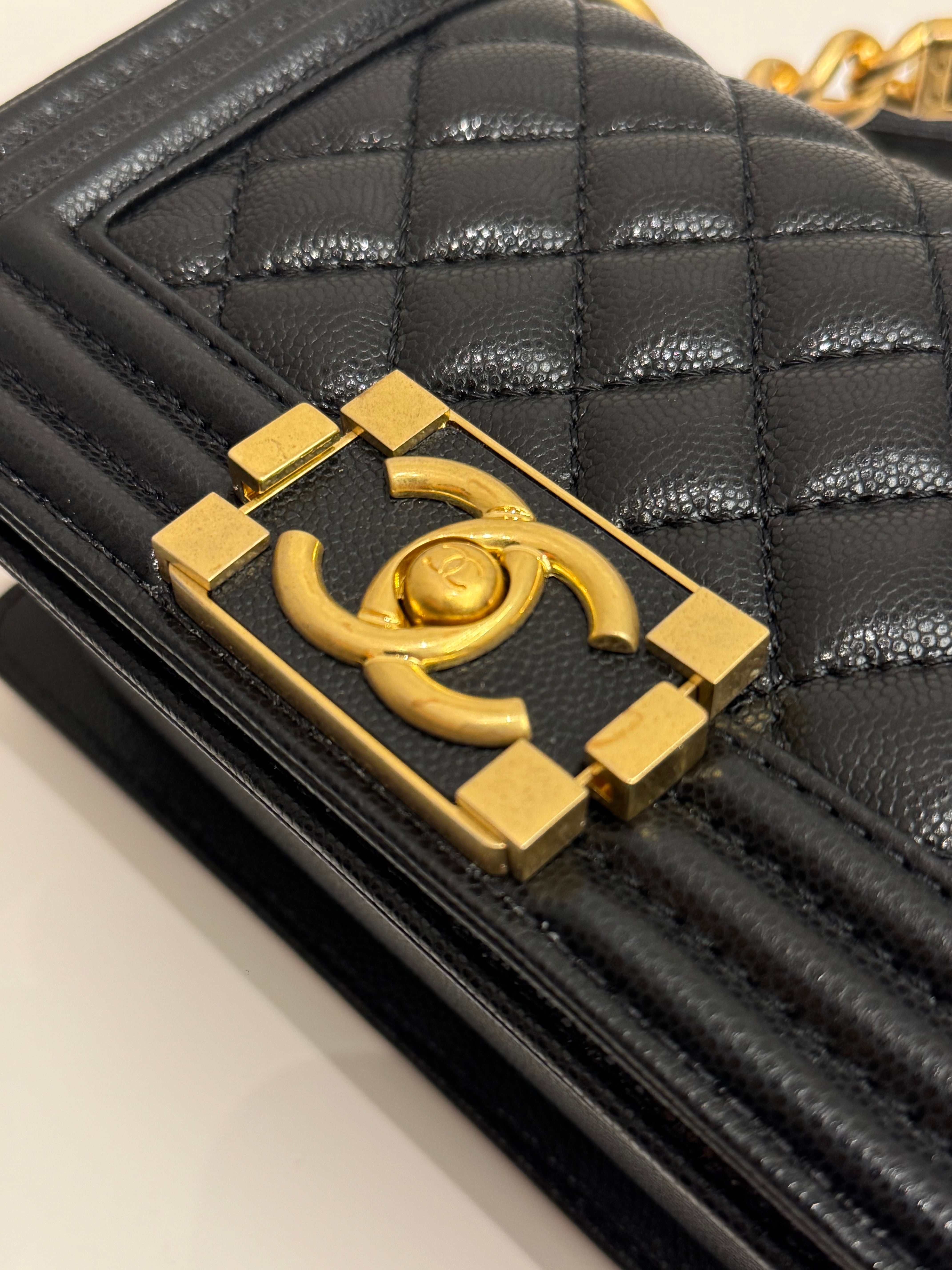 Chanel Small Top Handle Boy Bag Caviar Black (Microchip)