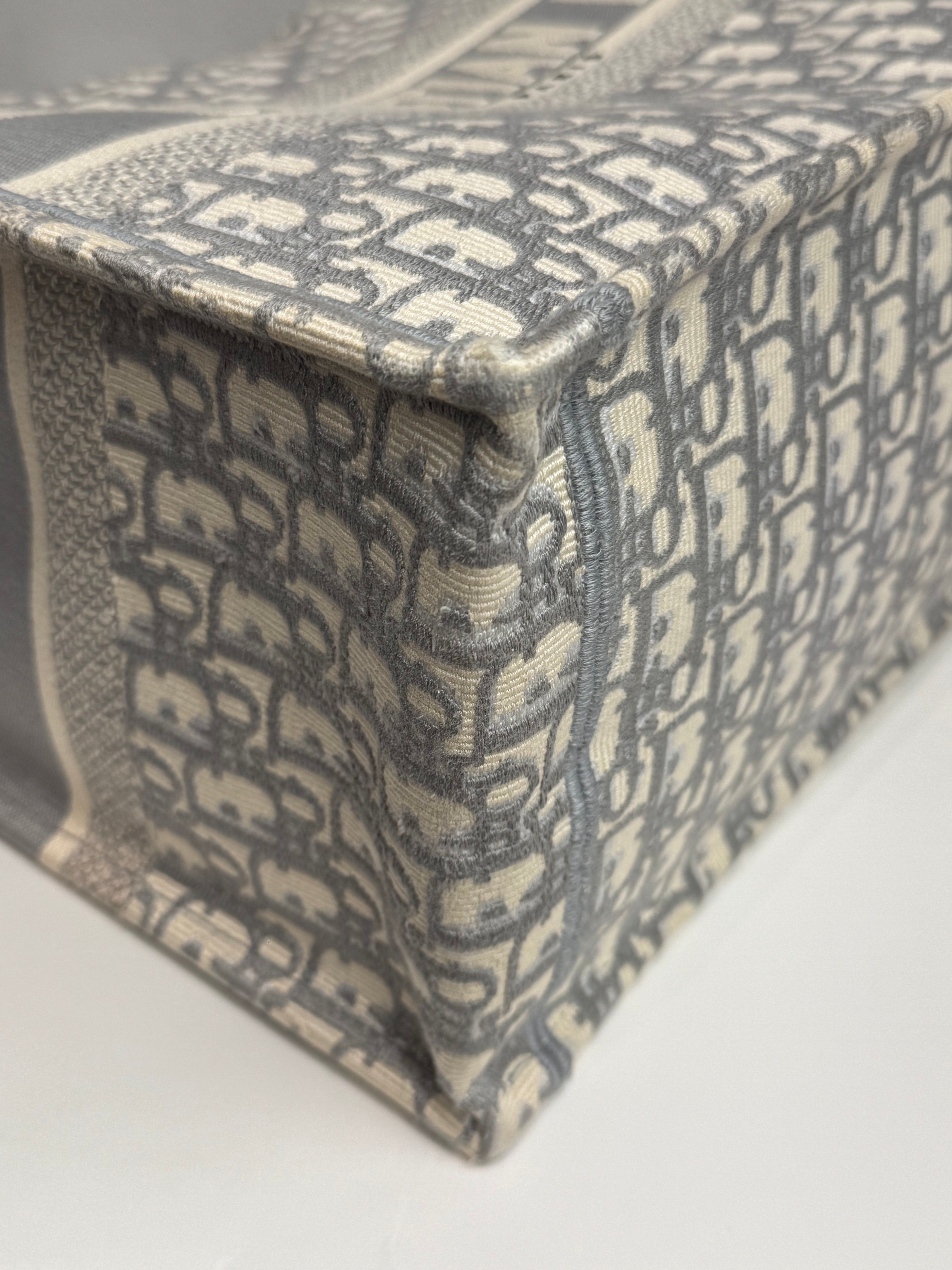 Dior Meduim Dior Book Tote Oblique Embroidery Grey