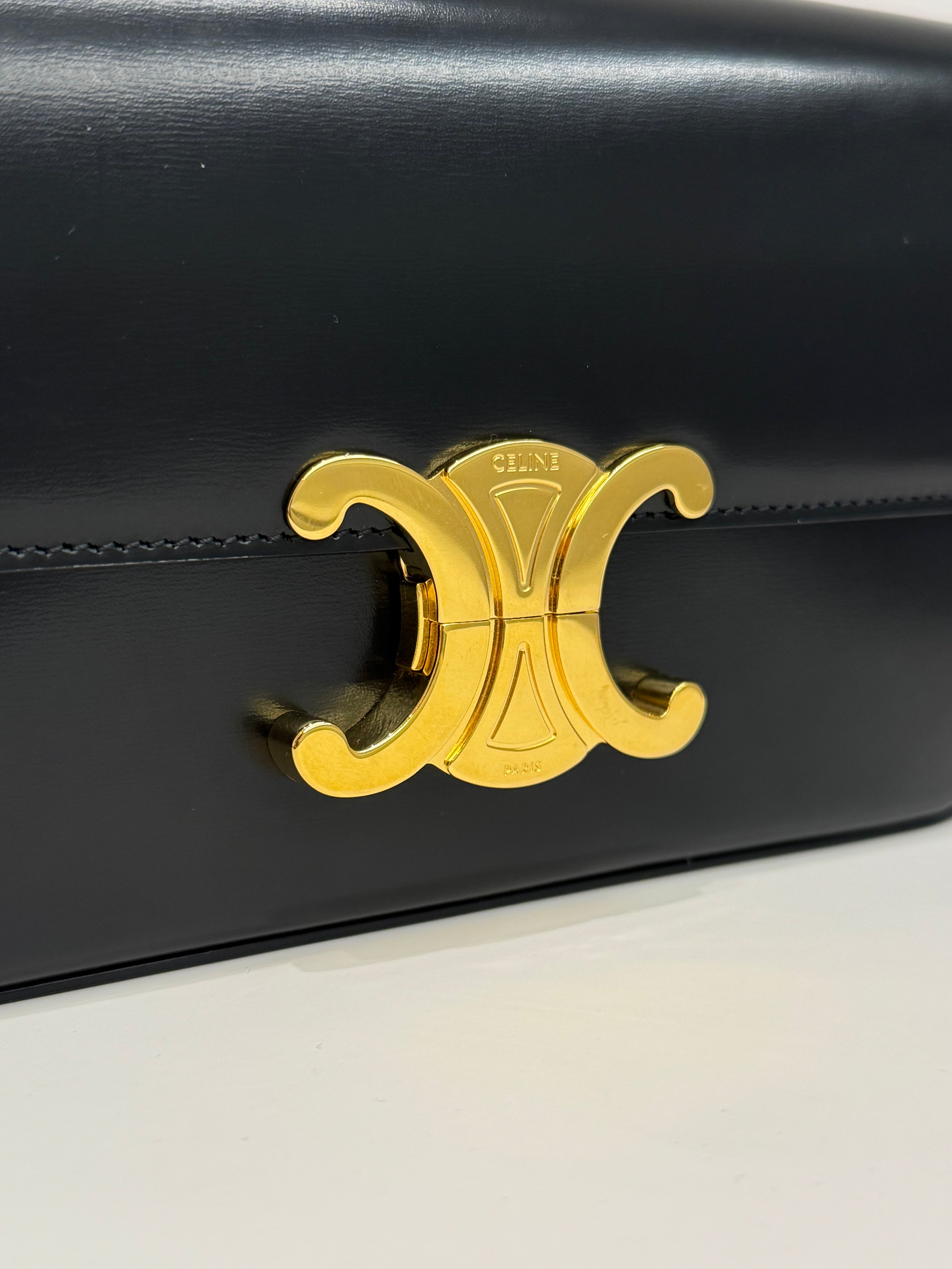 Celine Triomphe Shoulder Bag Calfskin Black
