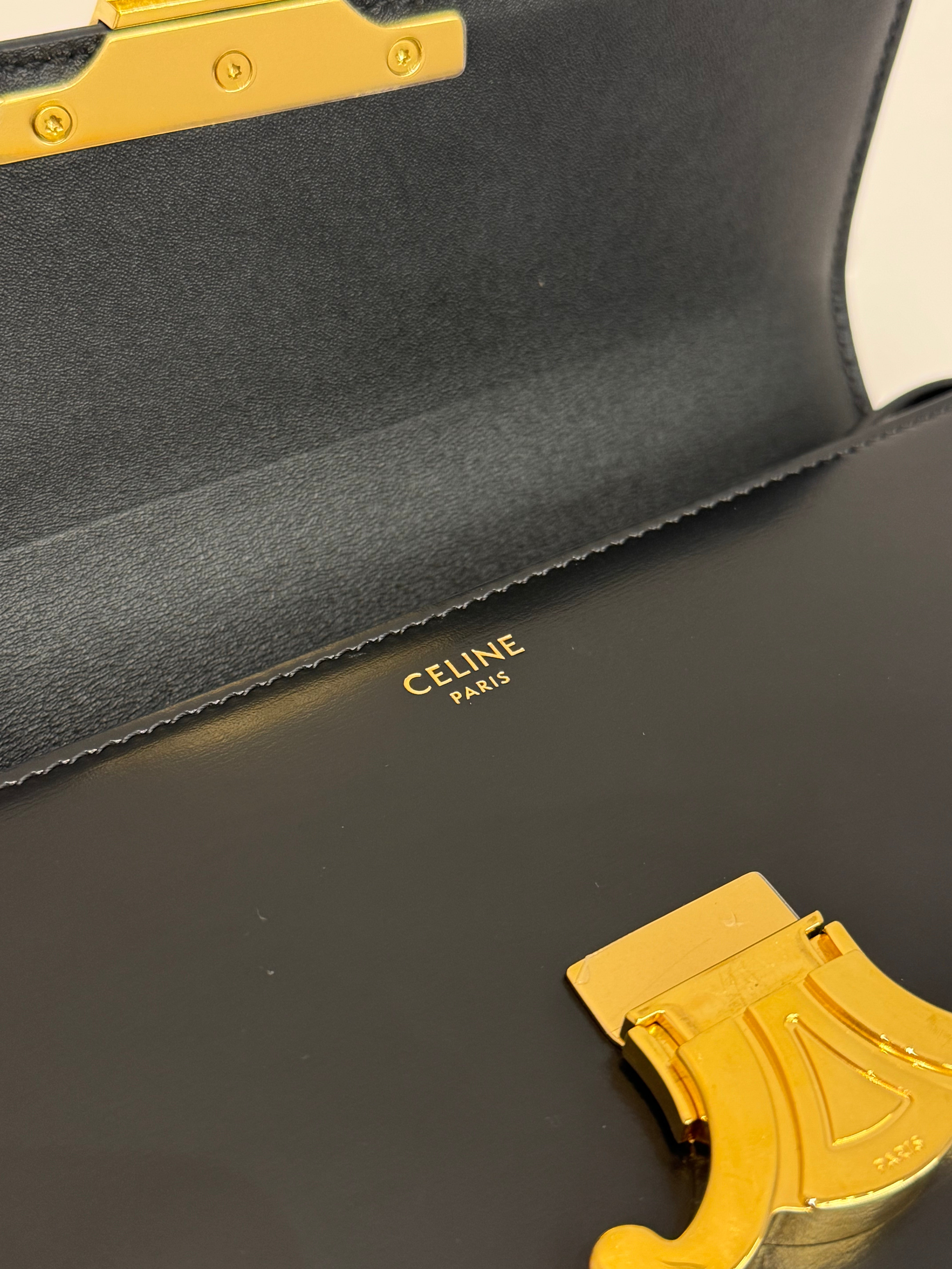 Celine Triomphe Shoulder Bag Calfskin Black