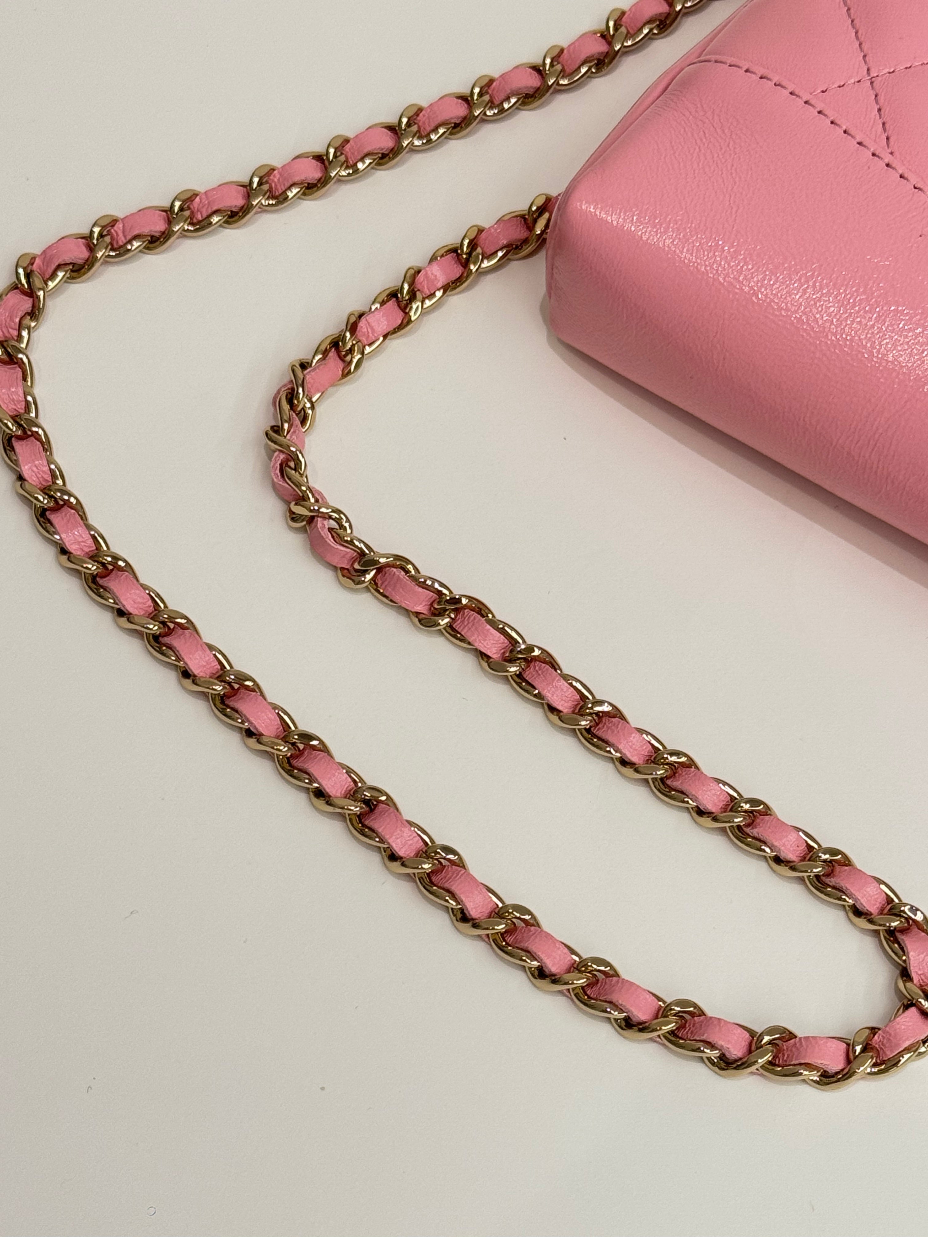 Chanel 24C Mini 31 Clutch With Chain Shiny Calfskin Pink (Microchip)