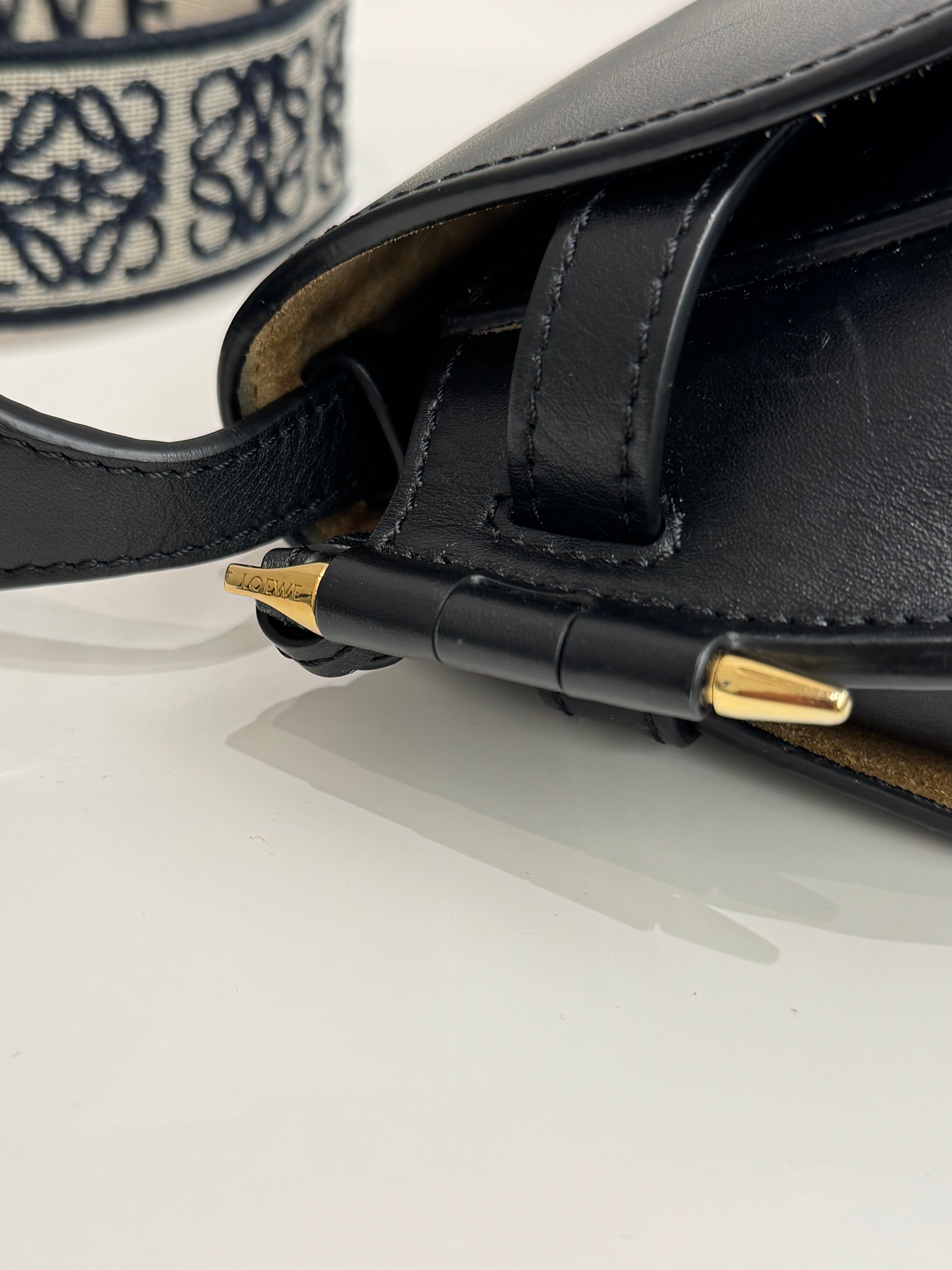 Loewe Mini Gate Dual bag in Soft Calfskin and Jacquard Black