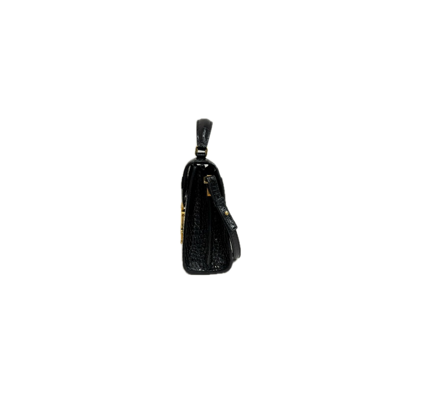 Saint Laurent Mini Cassandra Top Handle Croc-Embossed Calfskin Black
