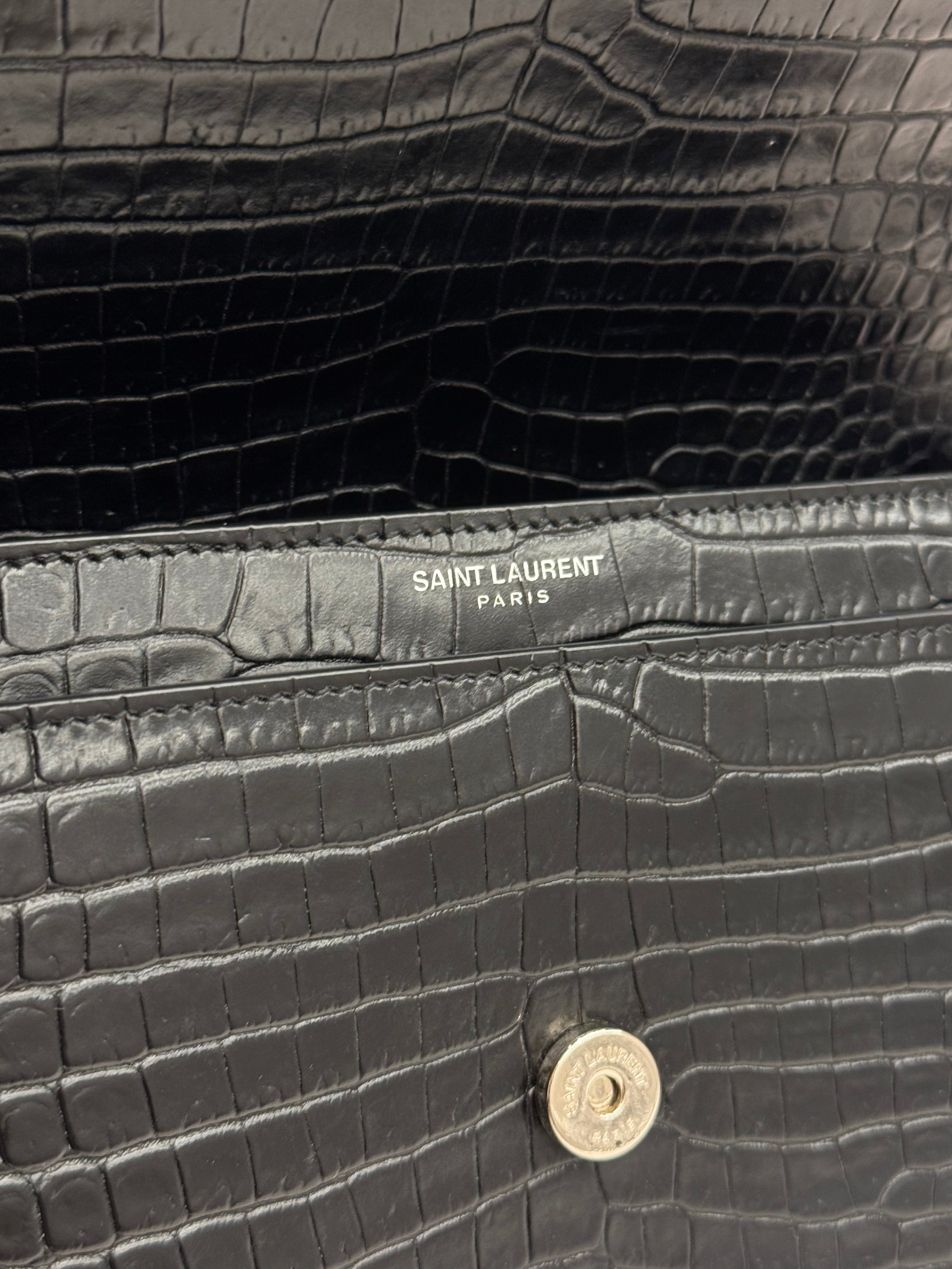 Saint Laurent Sunset Bag Croc-Embossed Calfskin Black