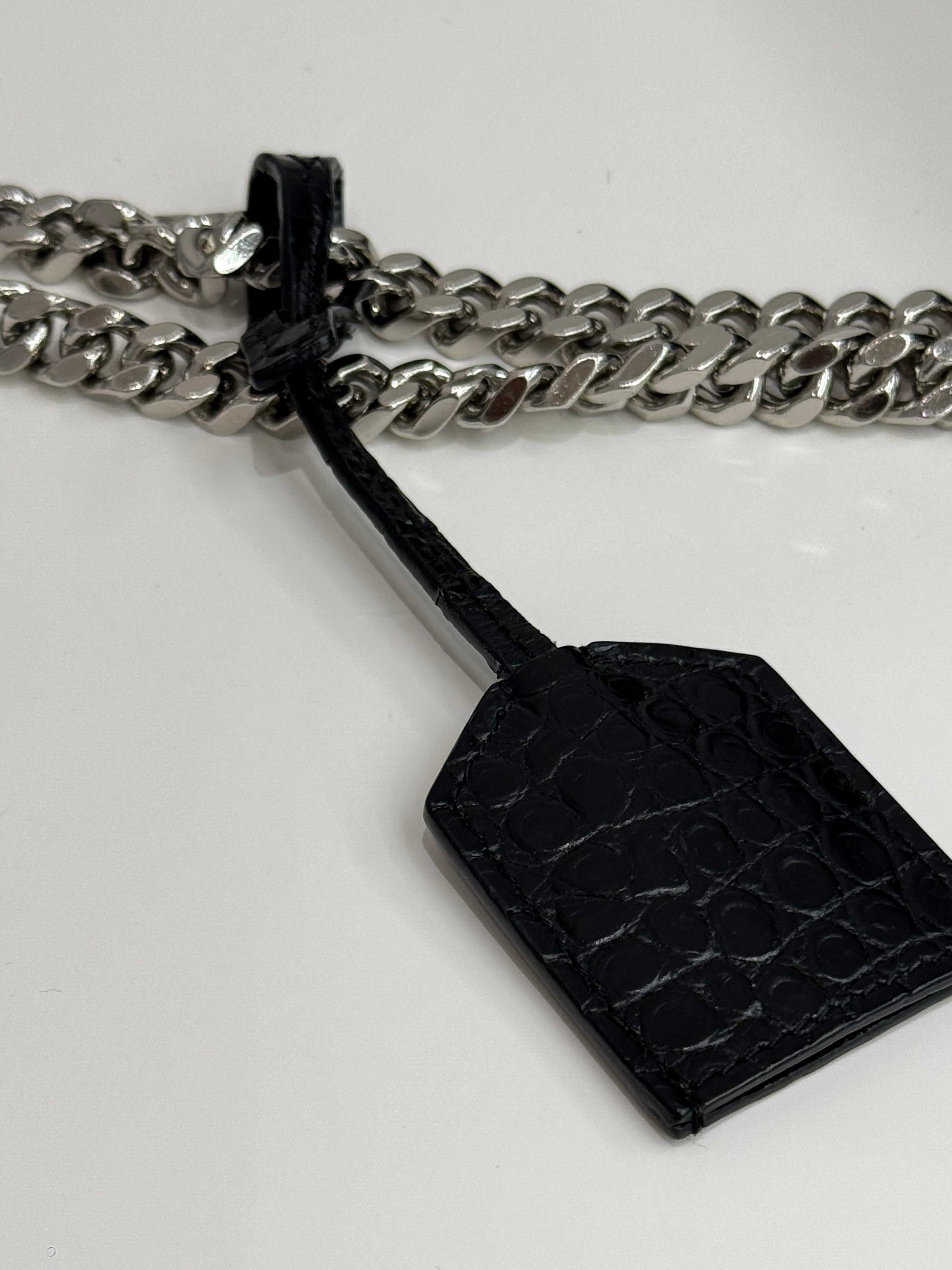 Saint Laurent Sunset Bag Croc-Embossed Calfskin Black
