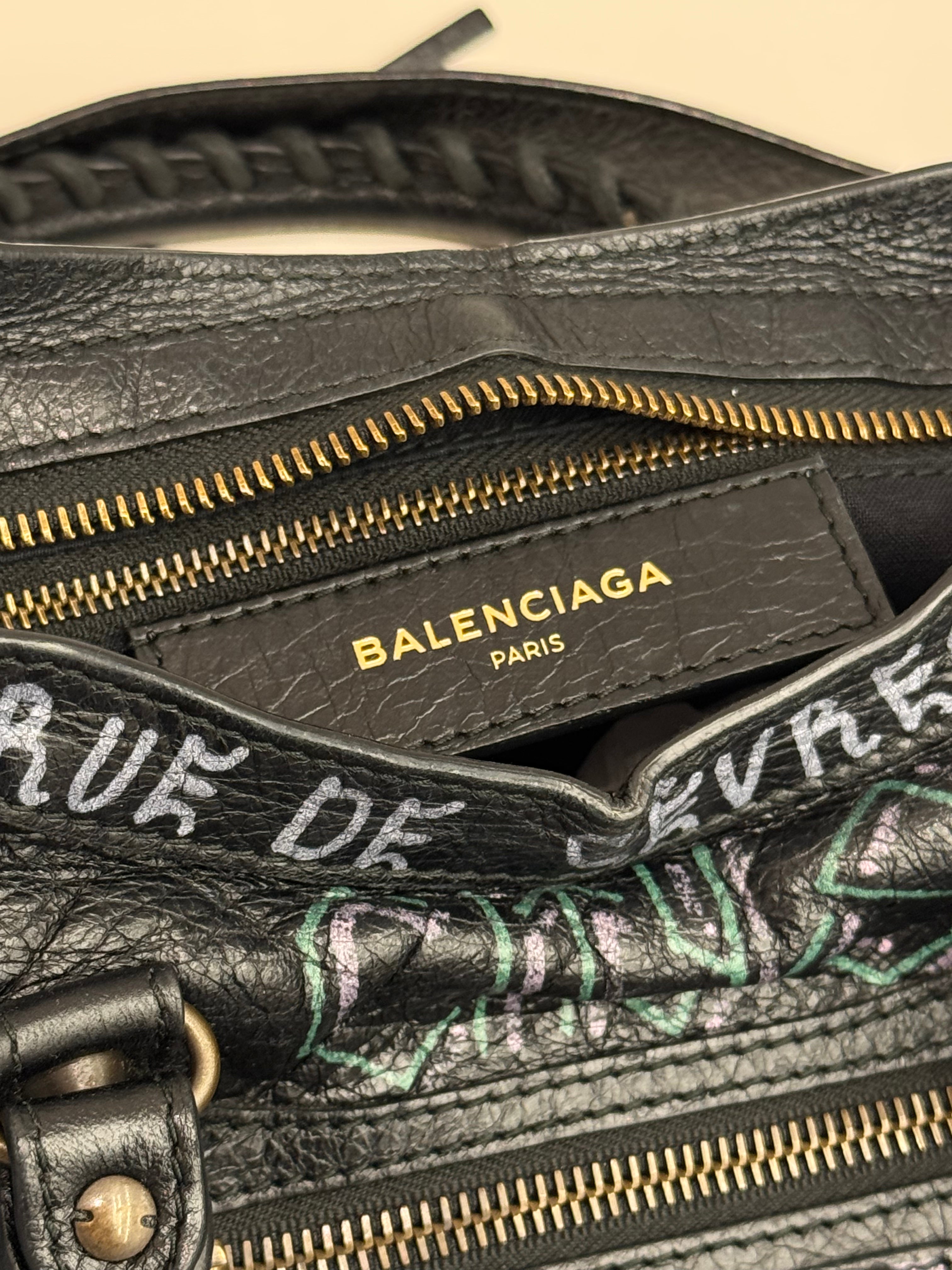 Balenciaga Small Graffiti City Bag Lambkin Black