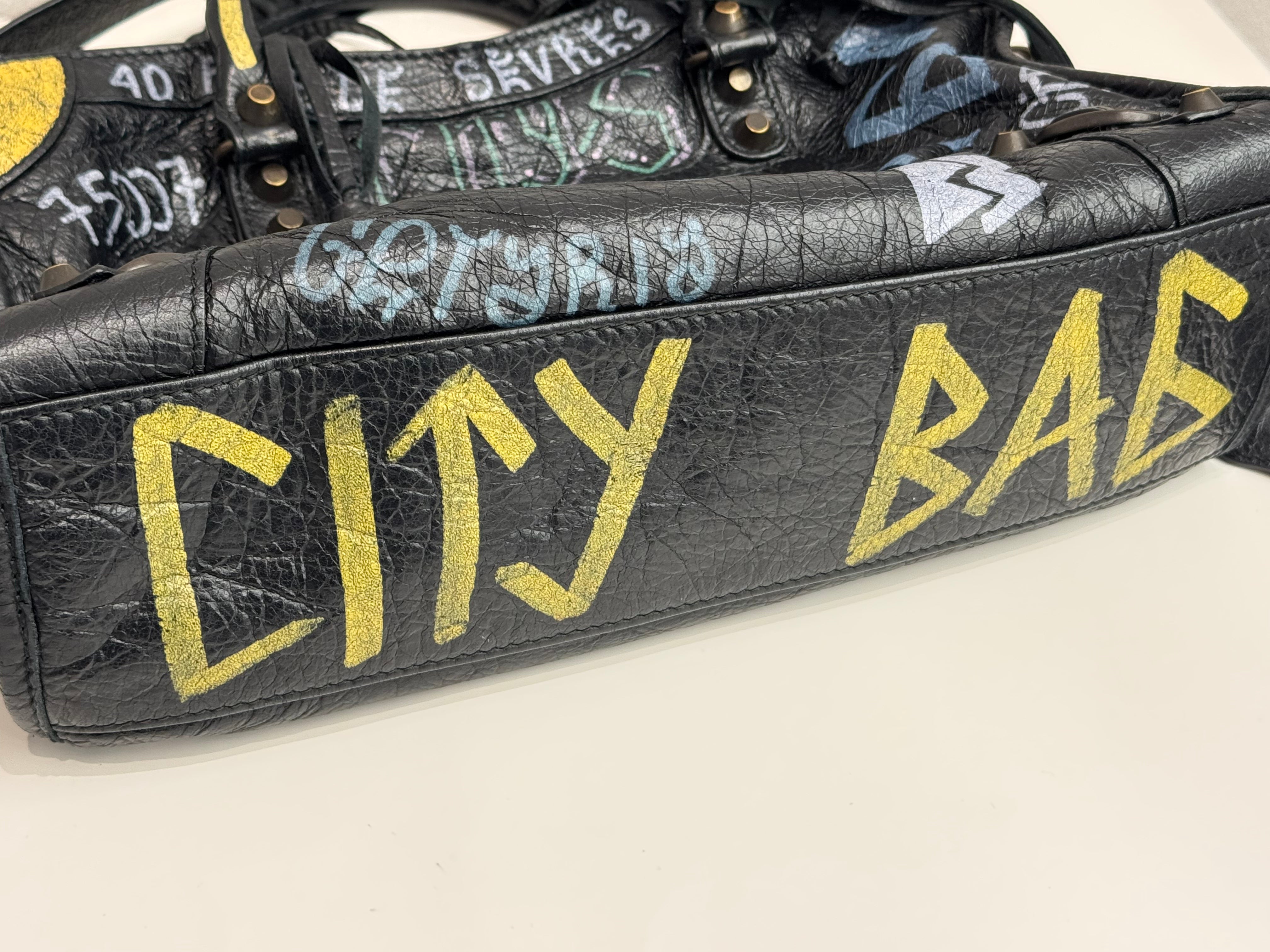 Balenciaga Small Graffiti City Bag Lambkin Black