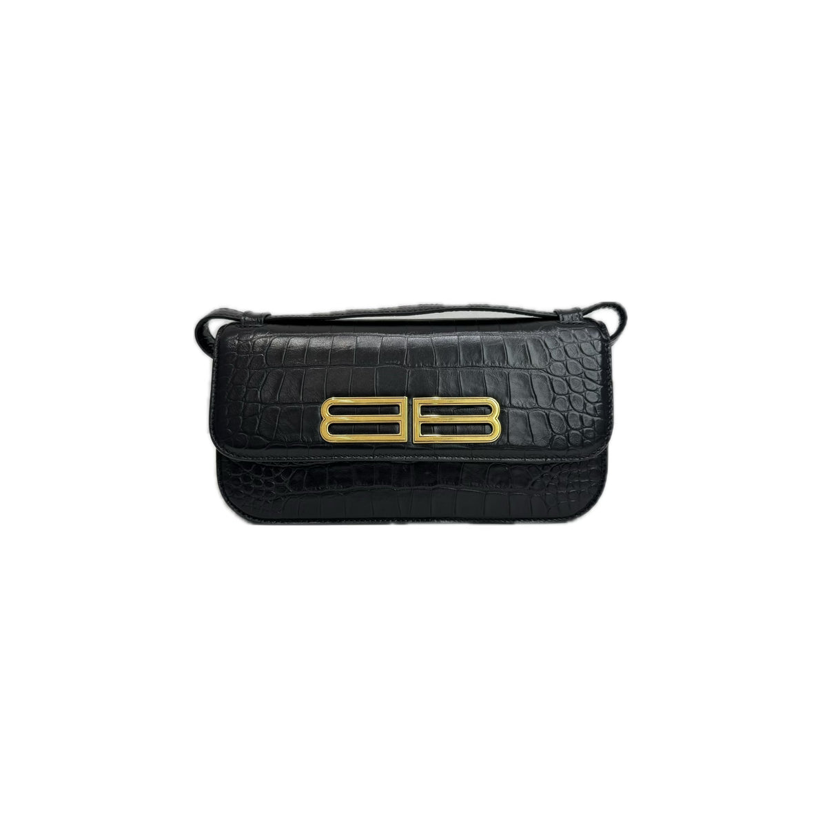 Balenciaga Gossip Shoulder Bag Croc-Embossed Calfskin Black