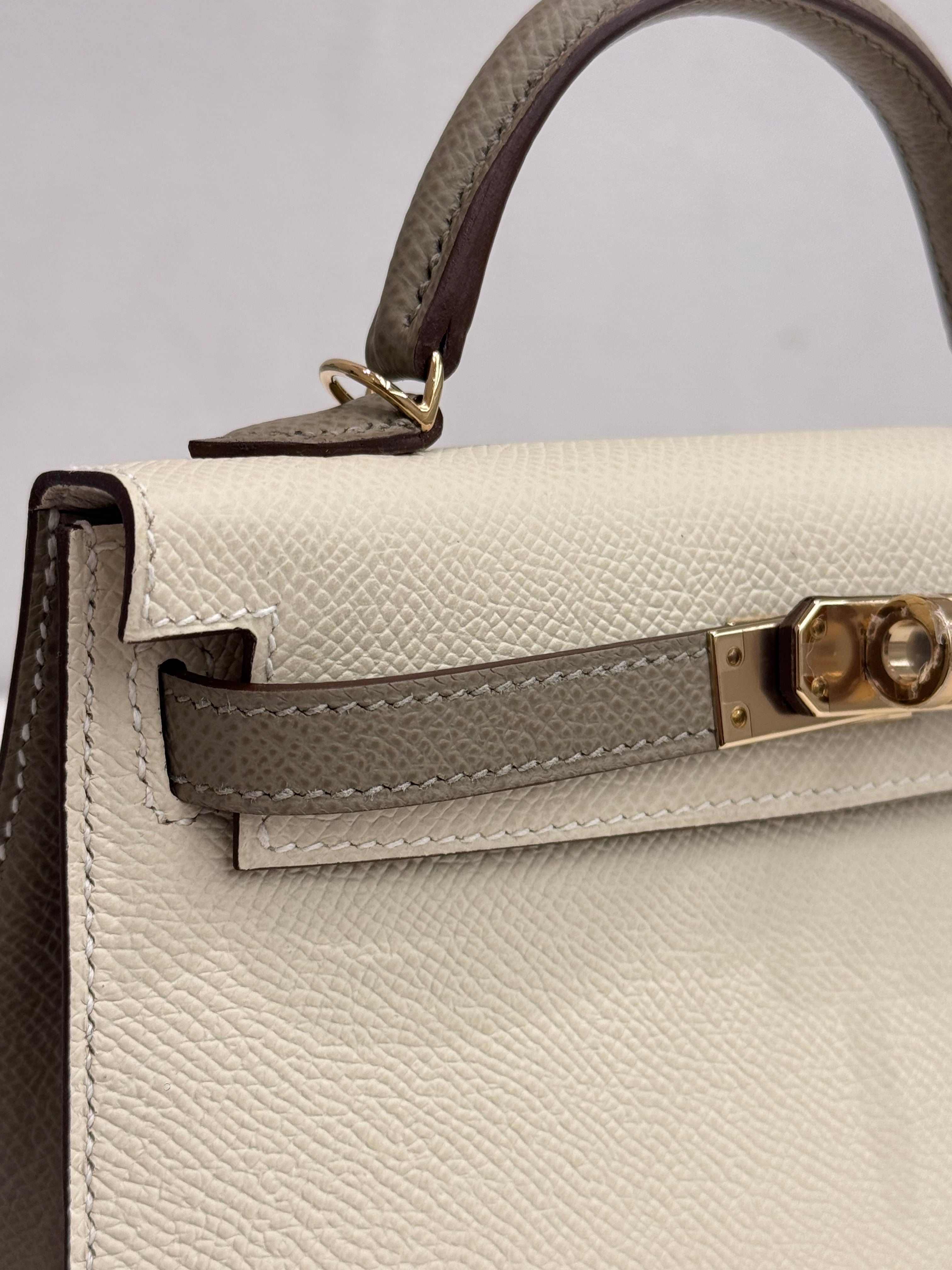 Hermes Mini Kelly II Sellier Craie / Gris Epsom STAMP U