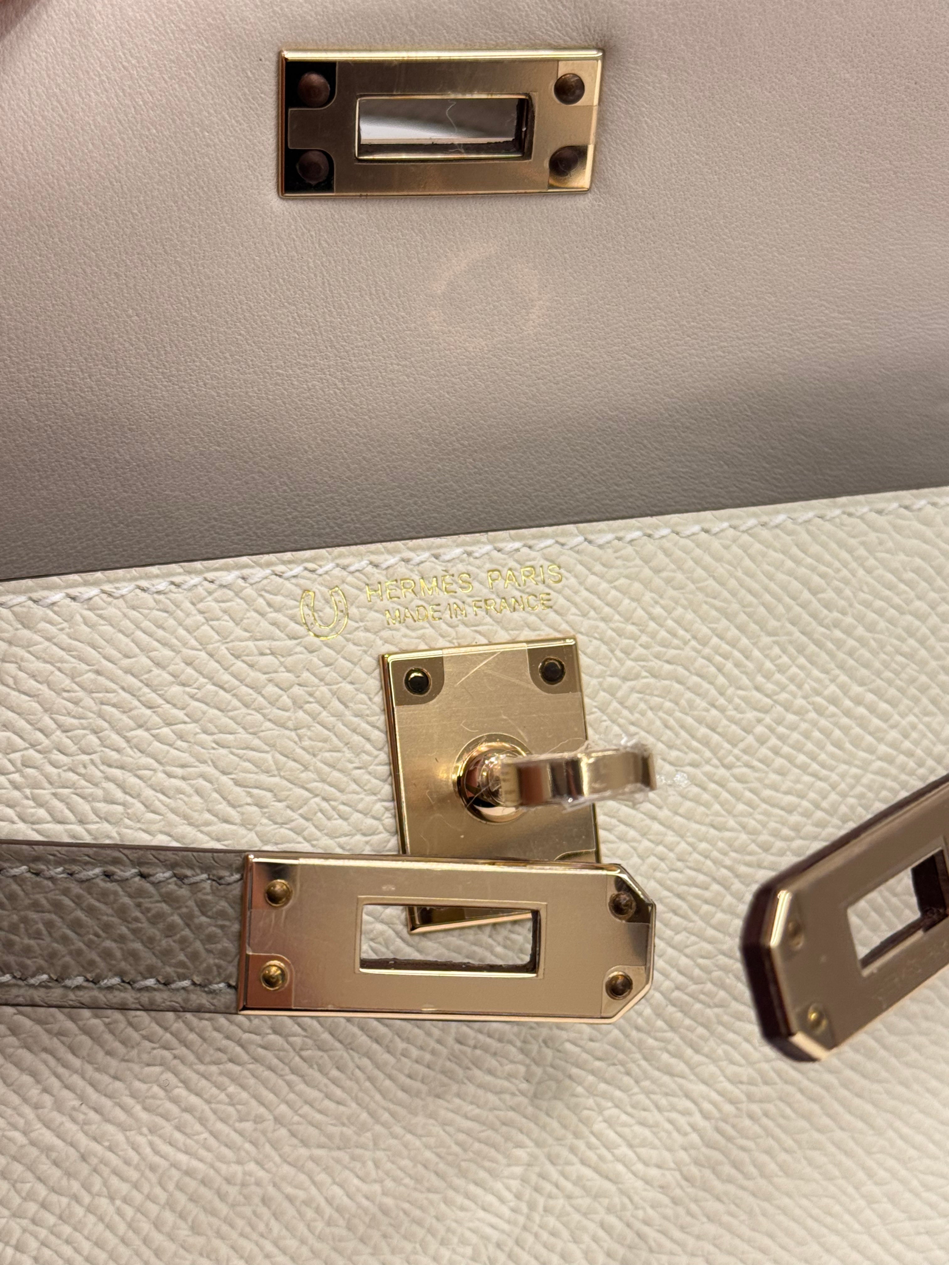 Hermes Mini Kelly II Sellier Craie / Gris Epsom STAMP U