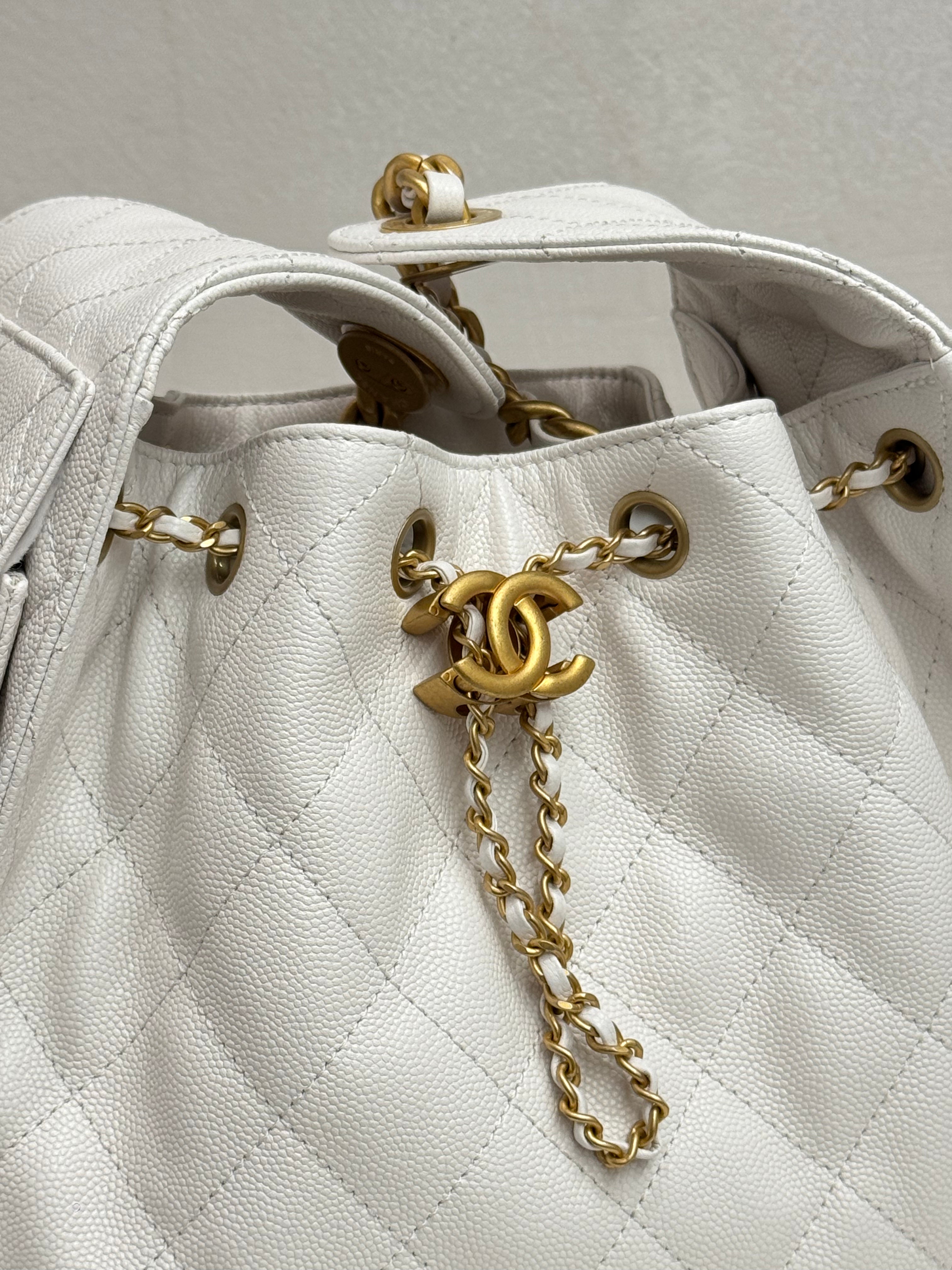 Chanel Small 25 Bag Grained Calfskin White (Microchip)