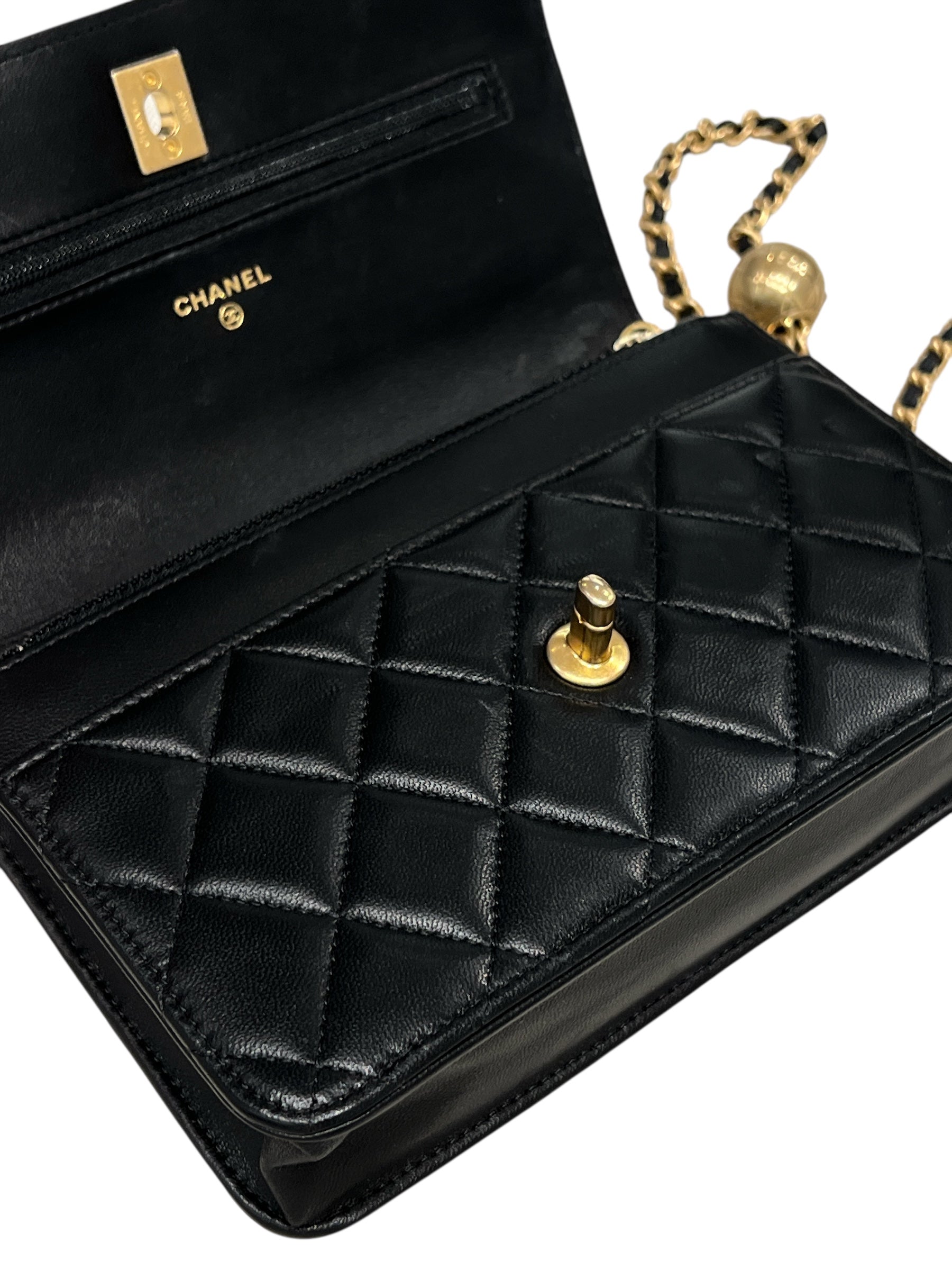 Chanel Pearl Crush Wallet on Chain Lambskin Black