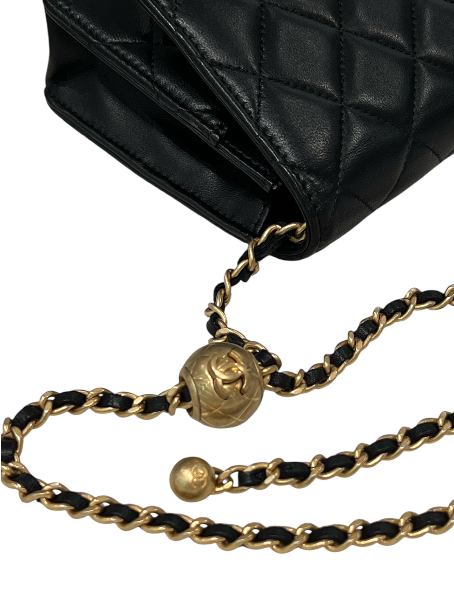 Chanel Pearl Crush Wallet on Chain Lambskin Black