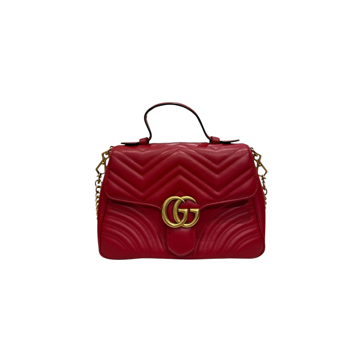 Gucci Top Handle Chevron Matelasse Bag Calfskin Red