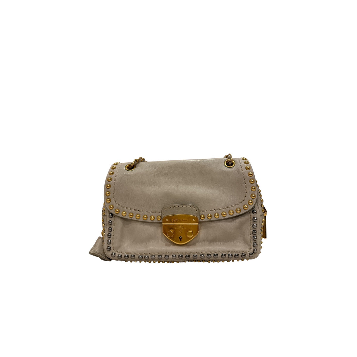 Prada Studded Shoulder Bag Calfskin Cream