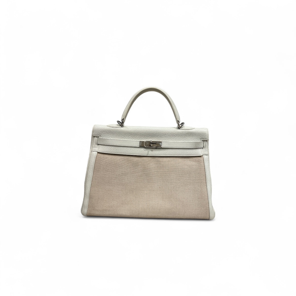 Hermes Kelly 35 Toile Clemence / Ecru White SQUARE F