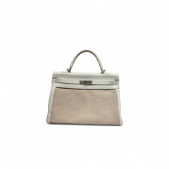 Hermes Kelly 35 Toile Clemence / Ecru White SQUARE F