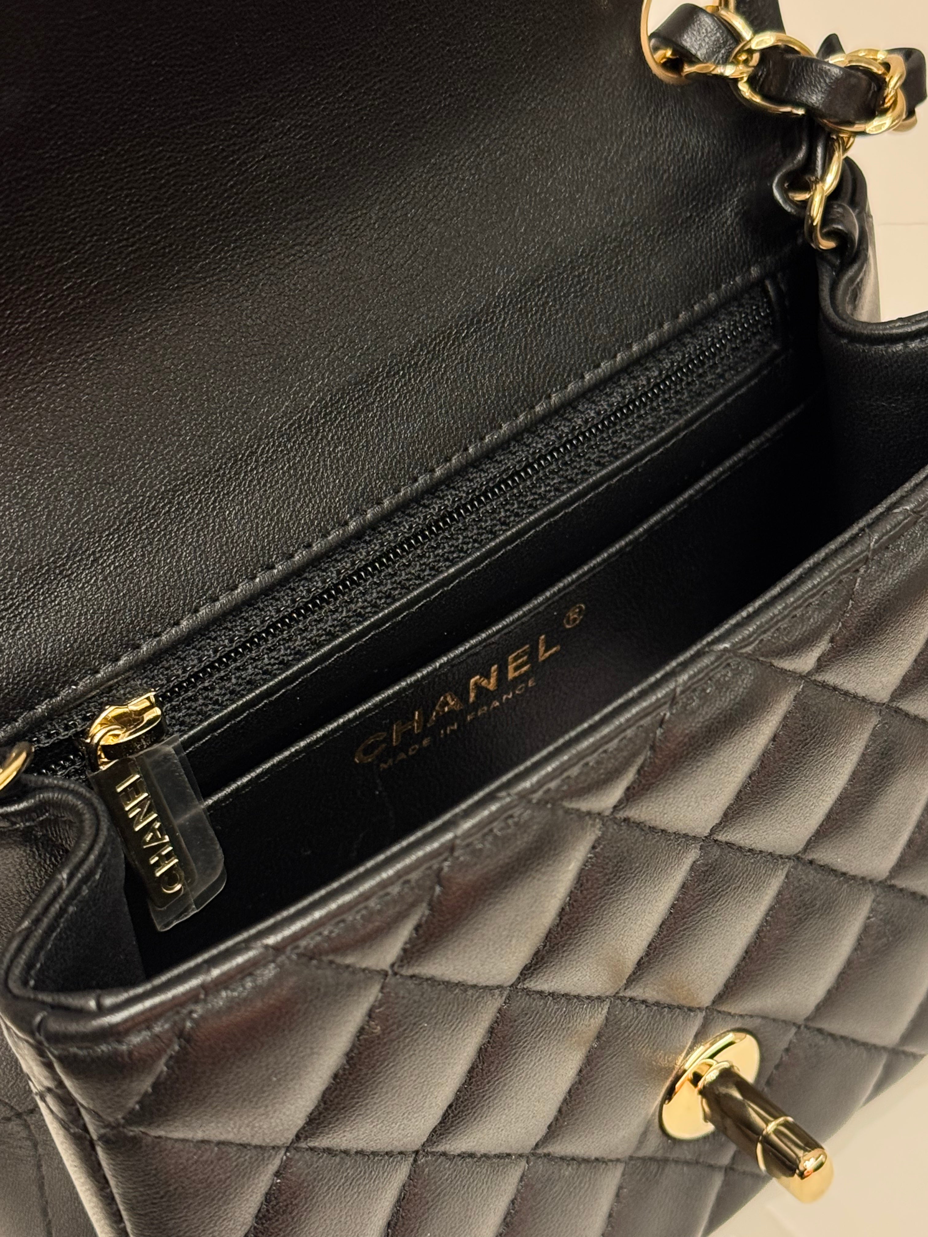 Chanel Classic Mini Square Flap Bag Lambskin Black (Microchip)