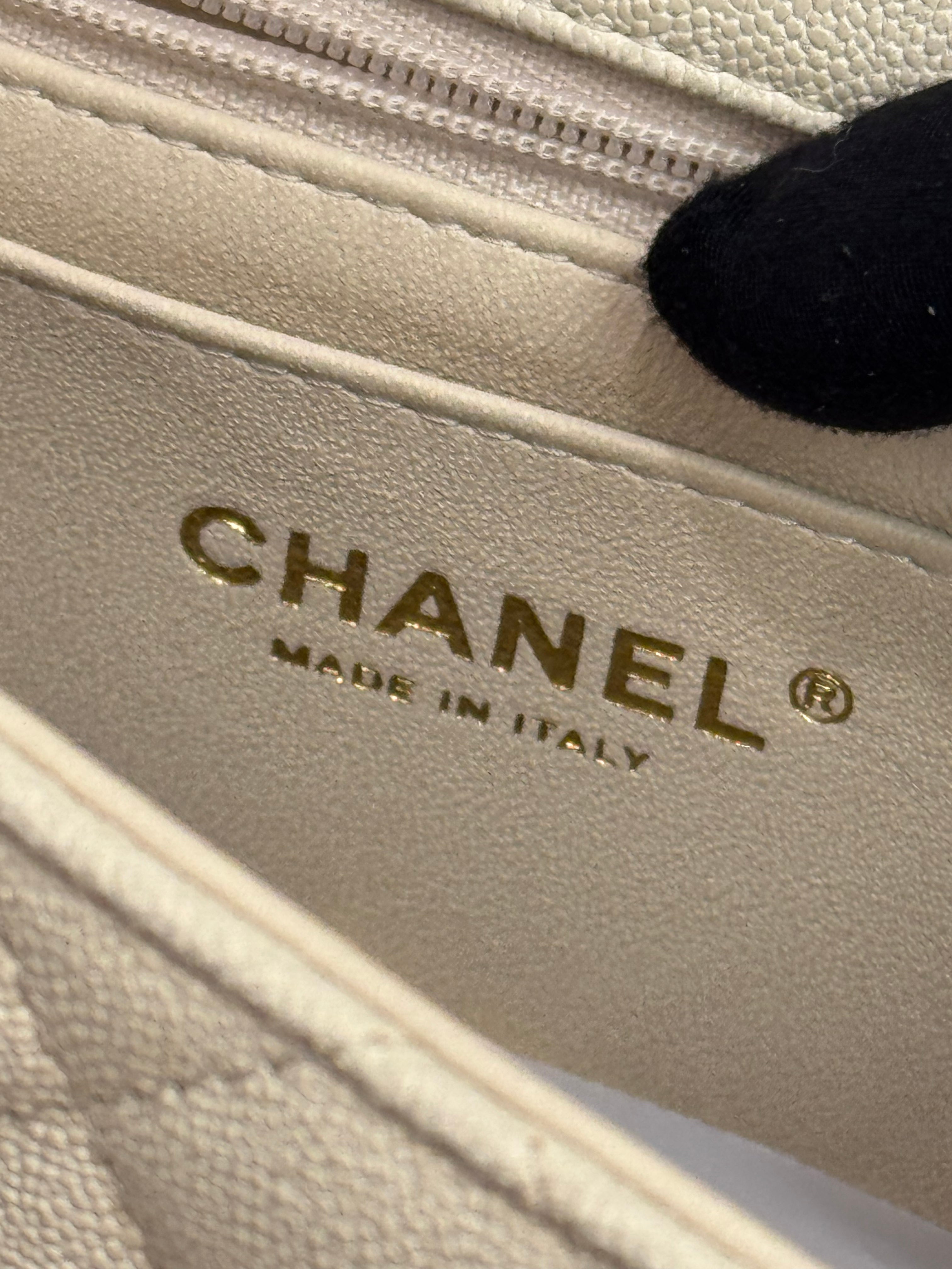 Chanel Mini Top Handle Rectangular Flap Caviar Beige