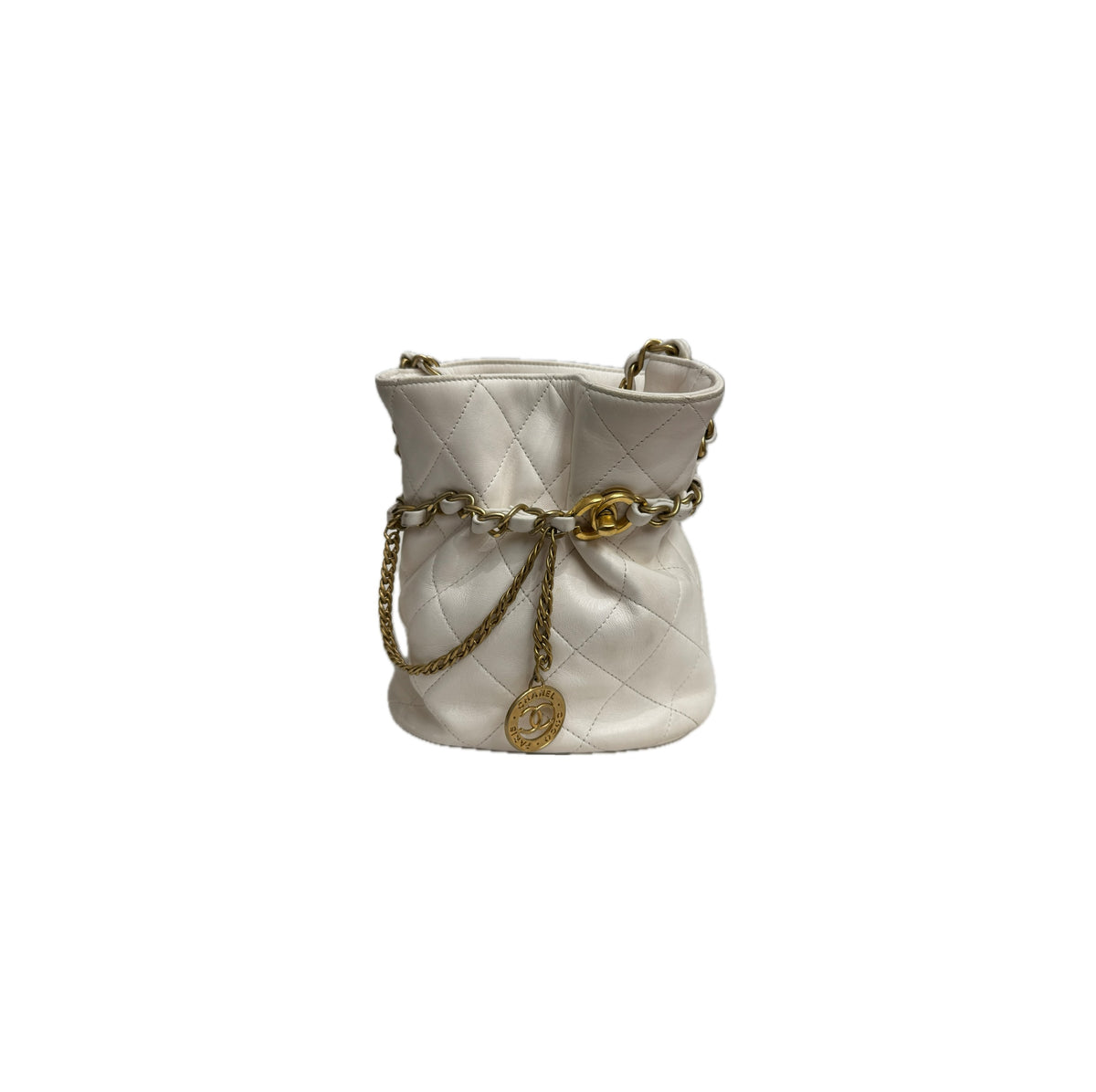 Chanel Small Bucket Bag Lambskin White