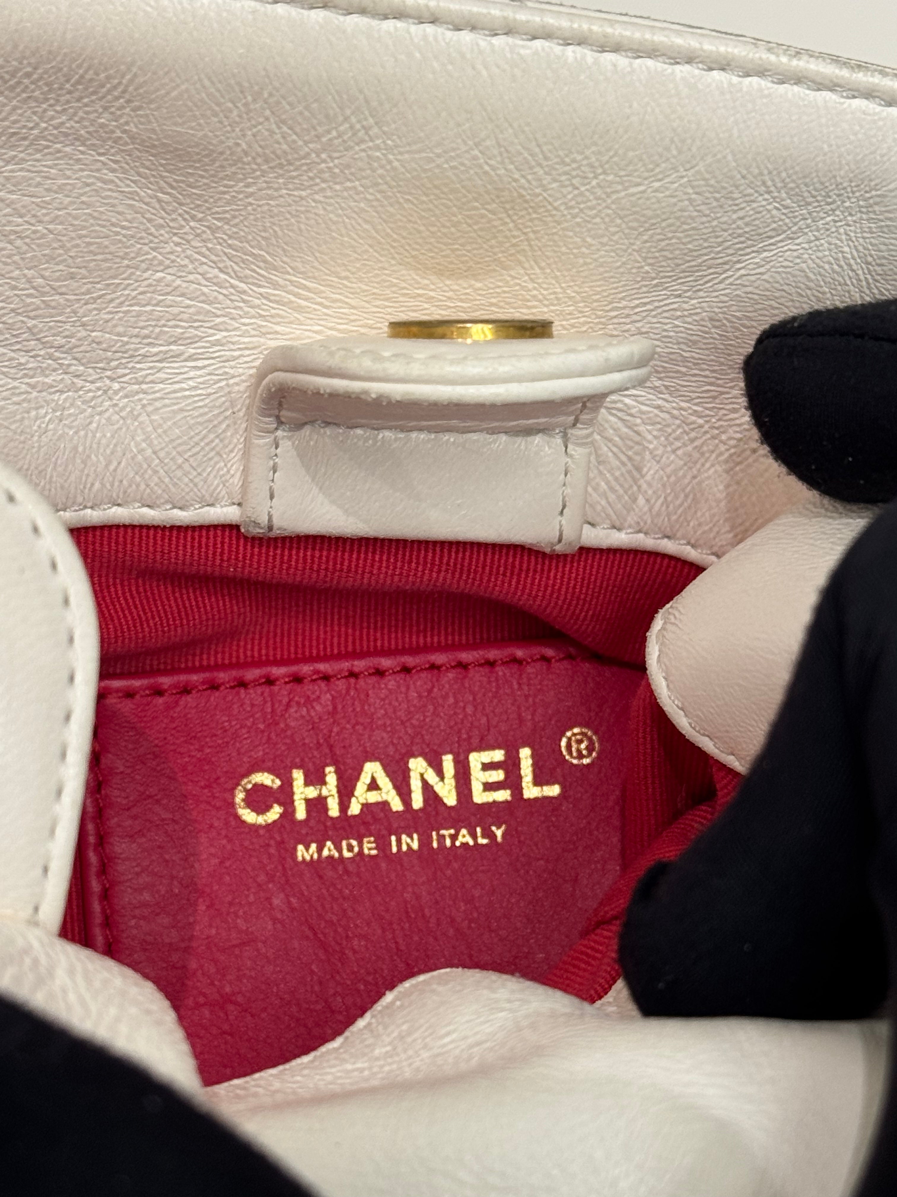 Chanel Small Bucket Bag Lambskin White