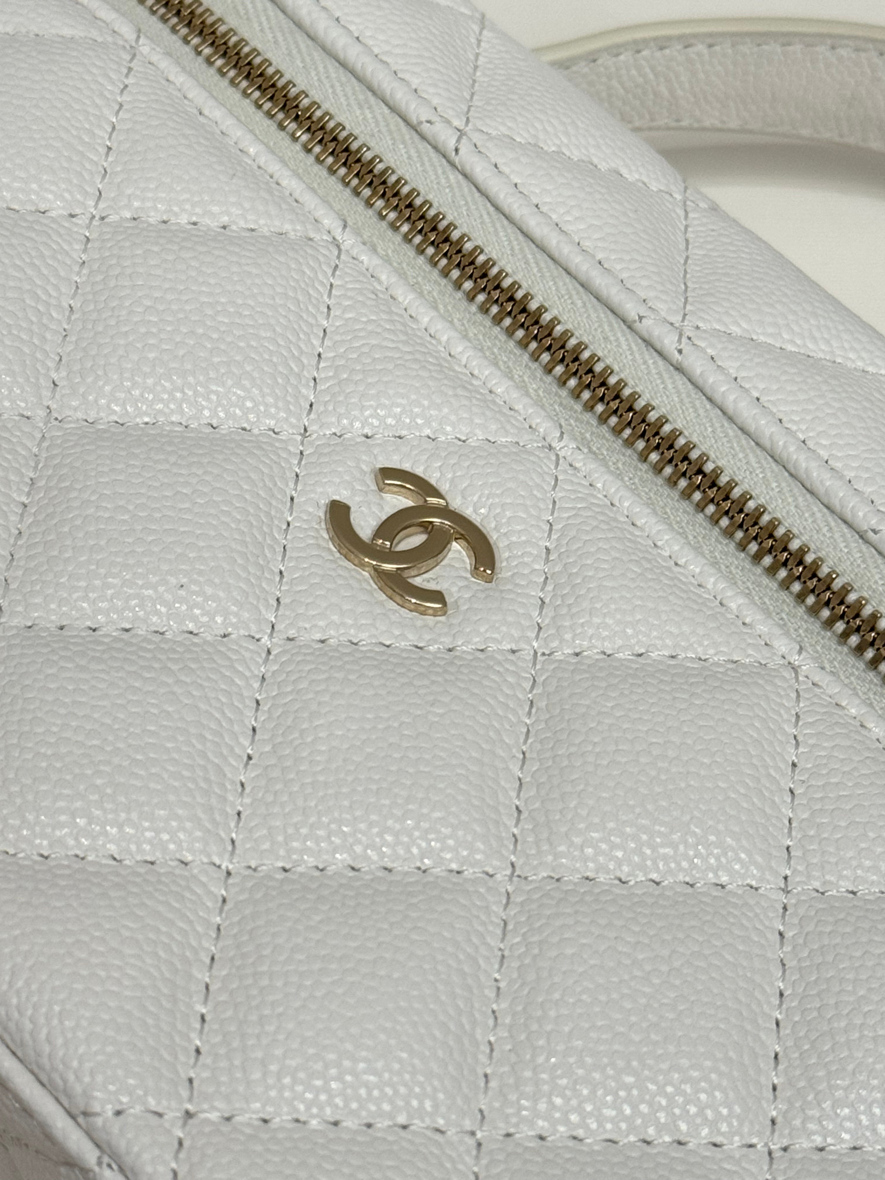 Chanel Top Handle Vanity Bag Caviar White