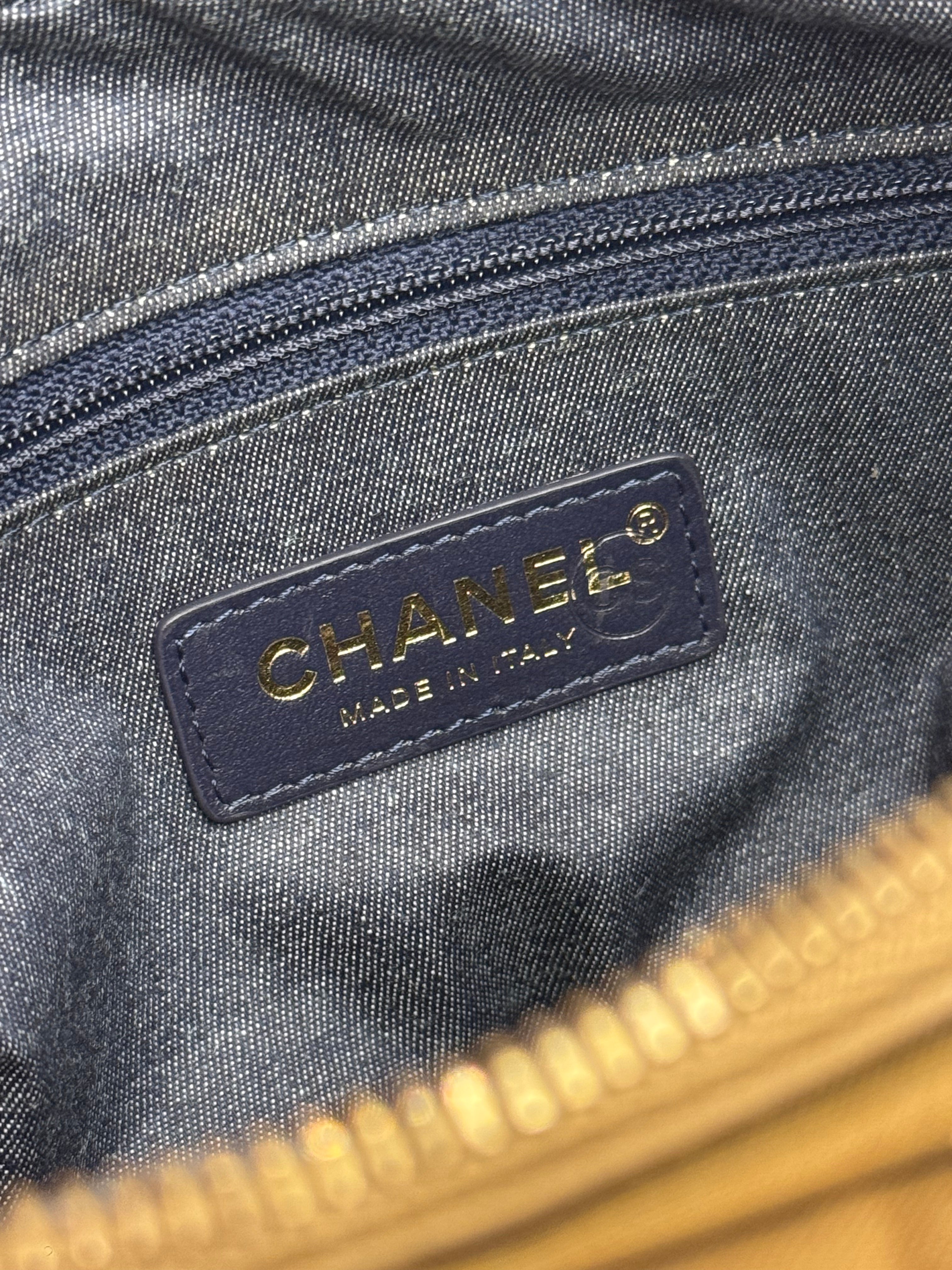 Chanel Small Belt Messenger Bag Denim Dark Beige