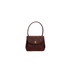 Chanel Vintage Mini Brown Kelly Handbag Silk Red