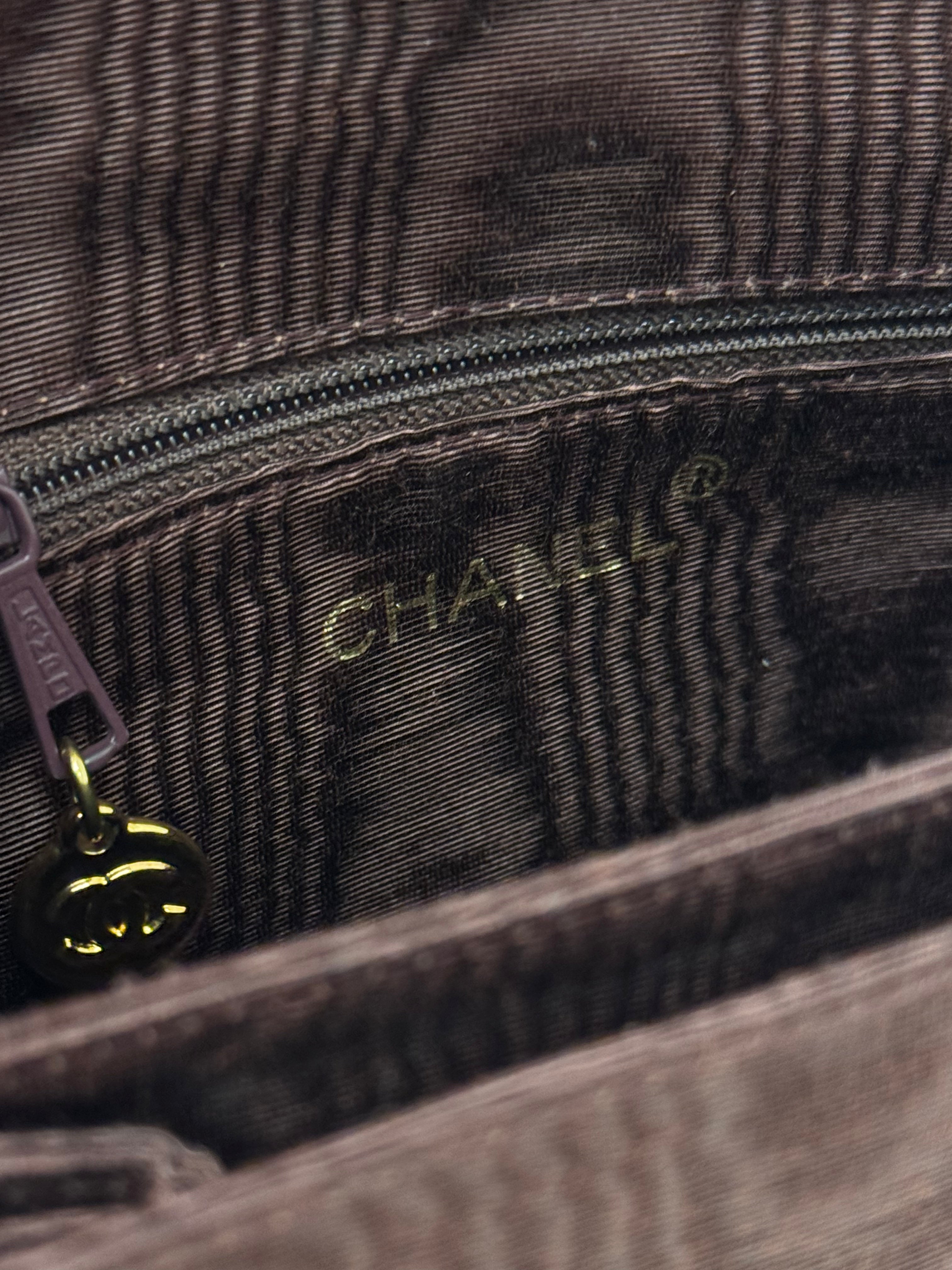 Chanel Vintage Mini Brown Kelly Handbag Silk Red