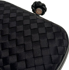 Bottega Veneta Knot Clutch Bag Handwoven Silk / Satin Black
