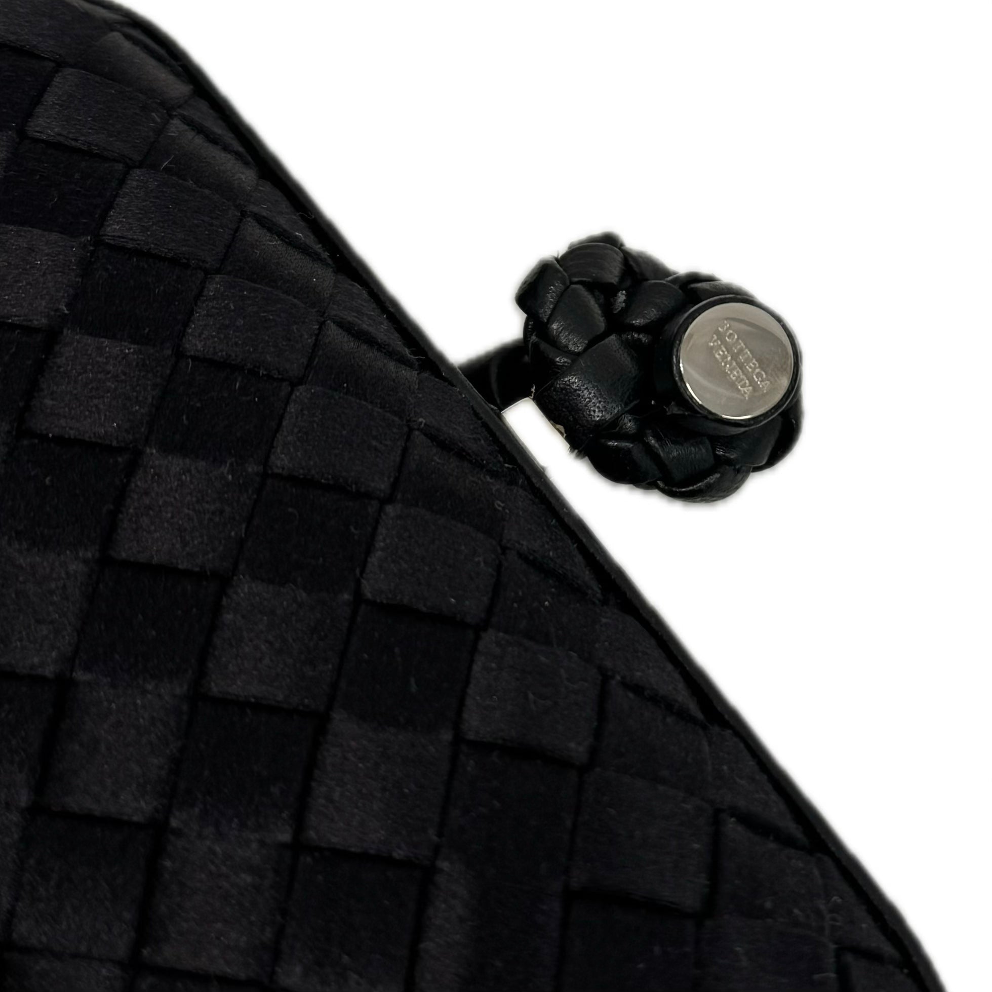 Bottega Veneta Knot Clutch Bag Handwoven Silk / Satin Black