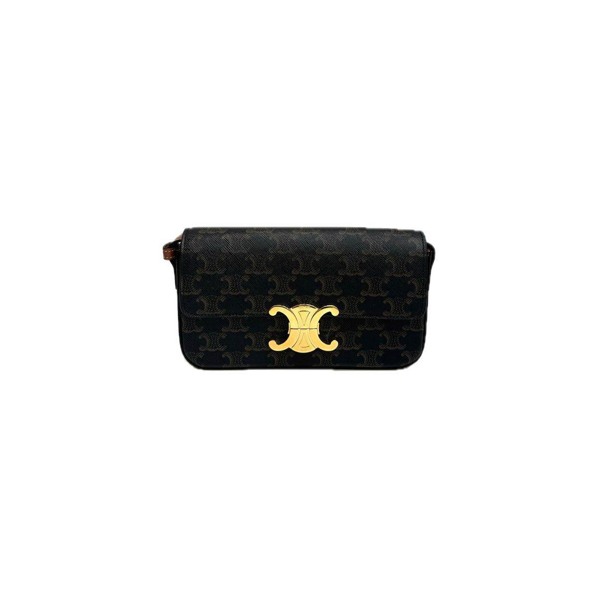 Celine Triomphe Shoulder Bag Triomphe Canvas / Calfskin Tan