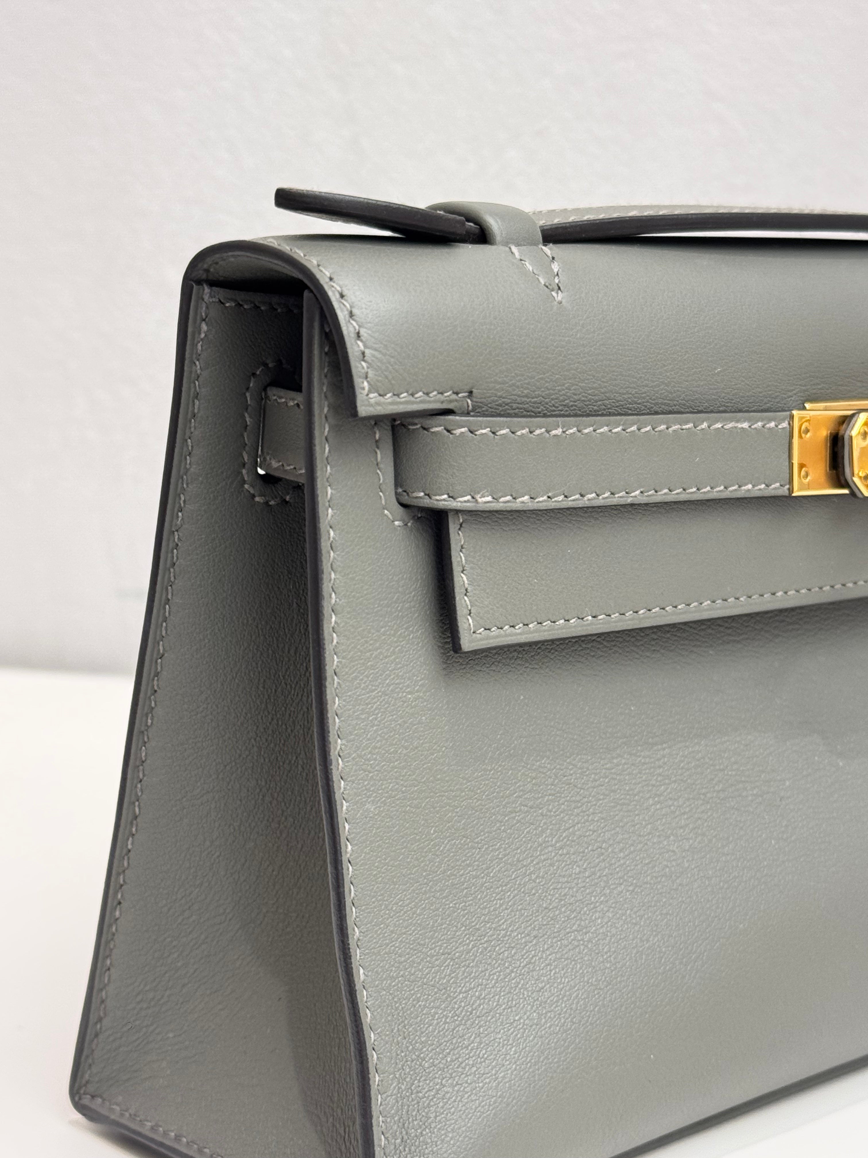 Hermes Kelly Pochette Swift Gris Meyer STAMP U