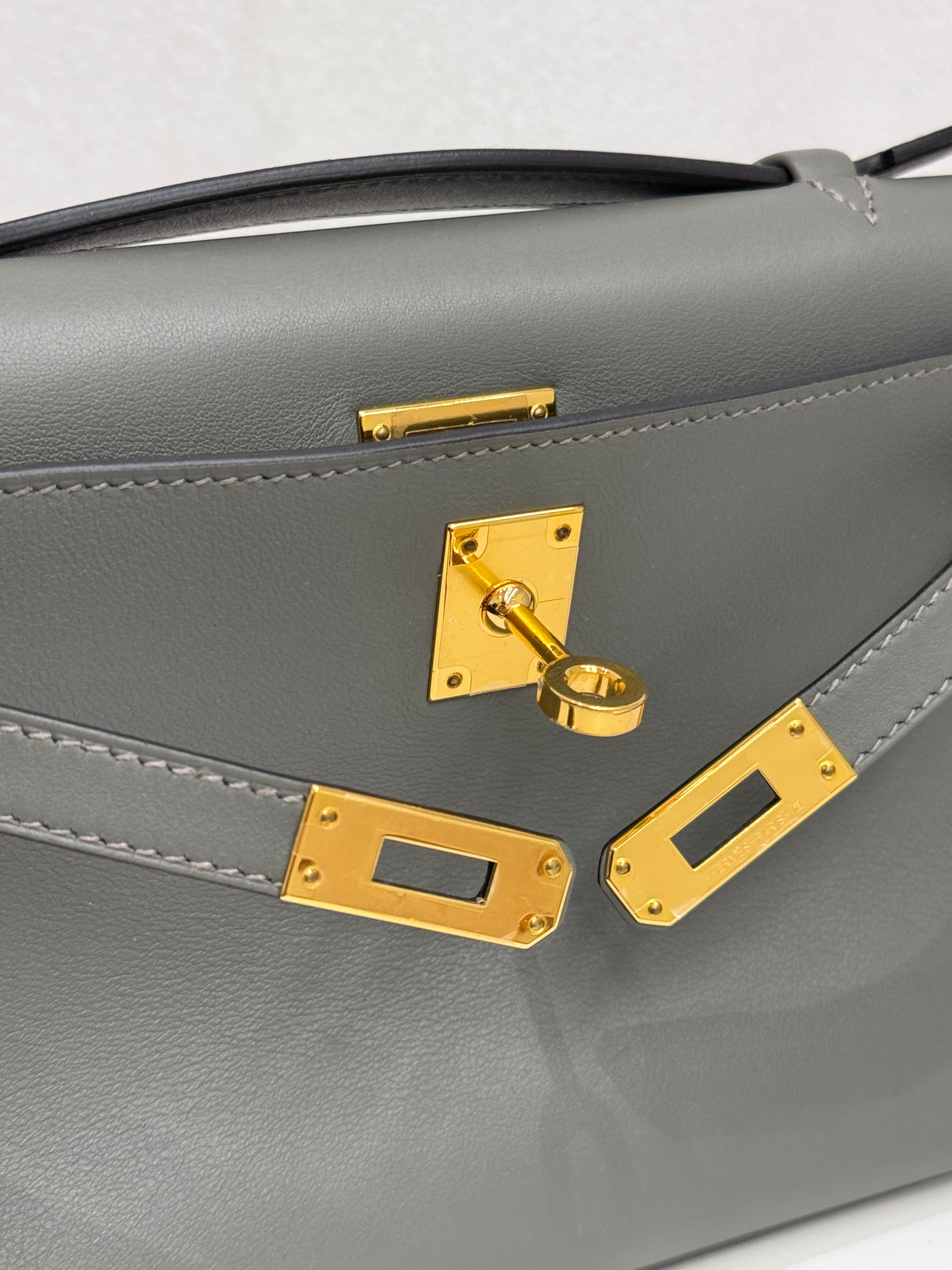Hermes Kelly Pochette Swift Gris Meyer STAMP U