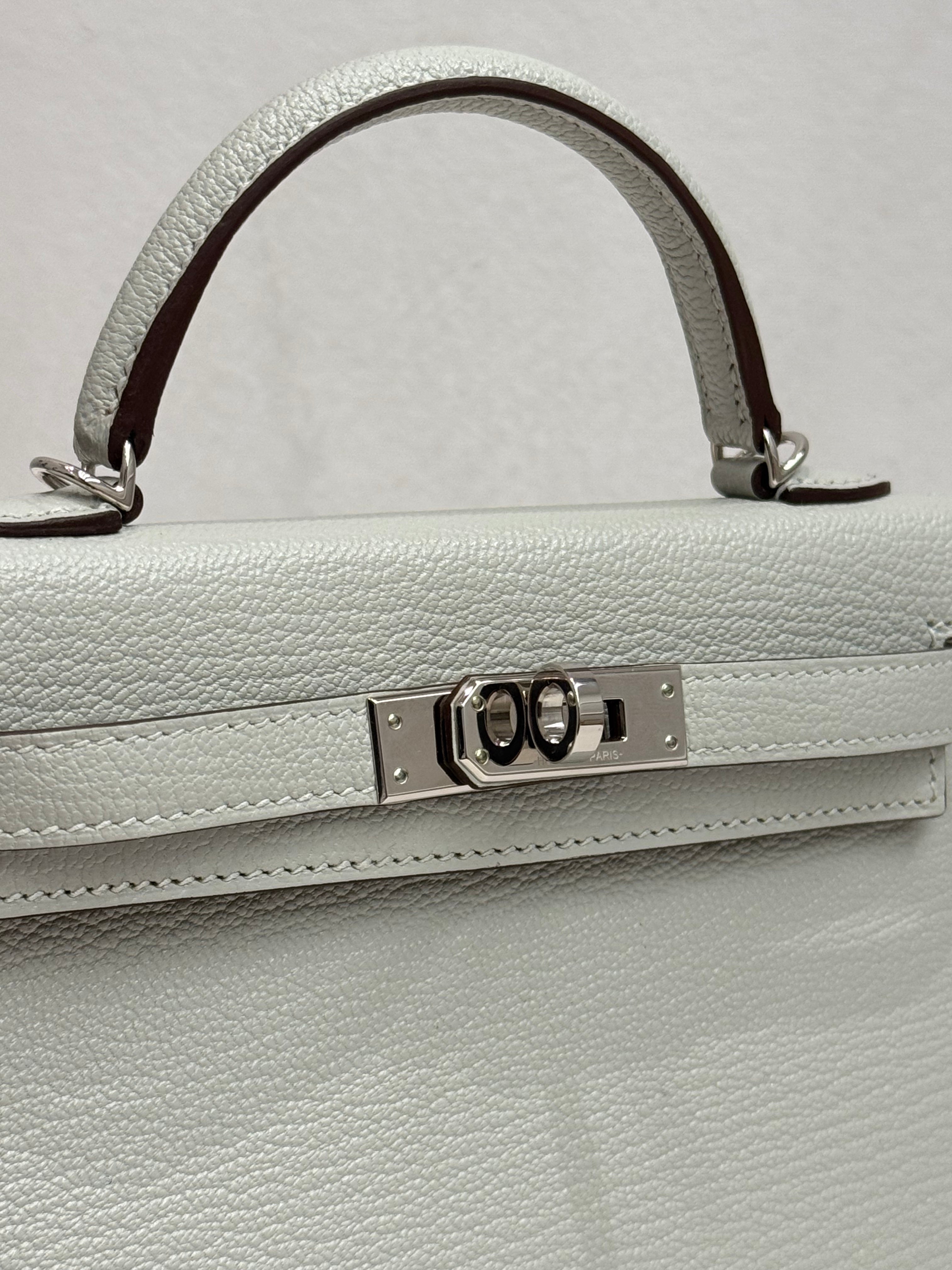 Hermes Mini Kelly II Chevre Mysore Gris Perle STAMP U