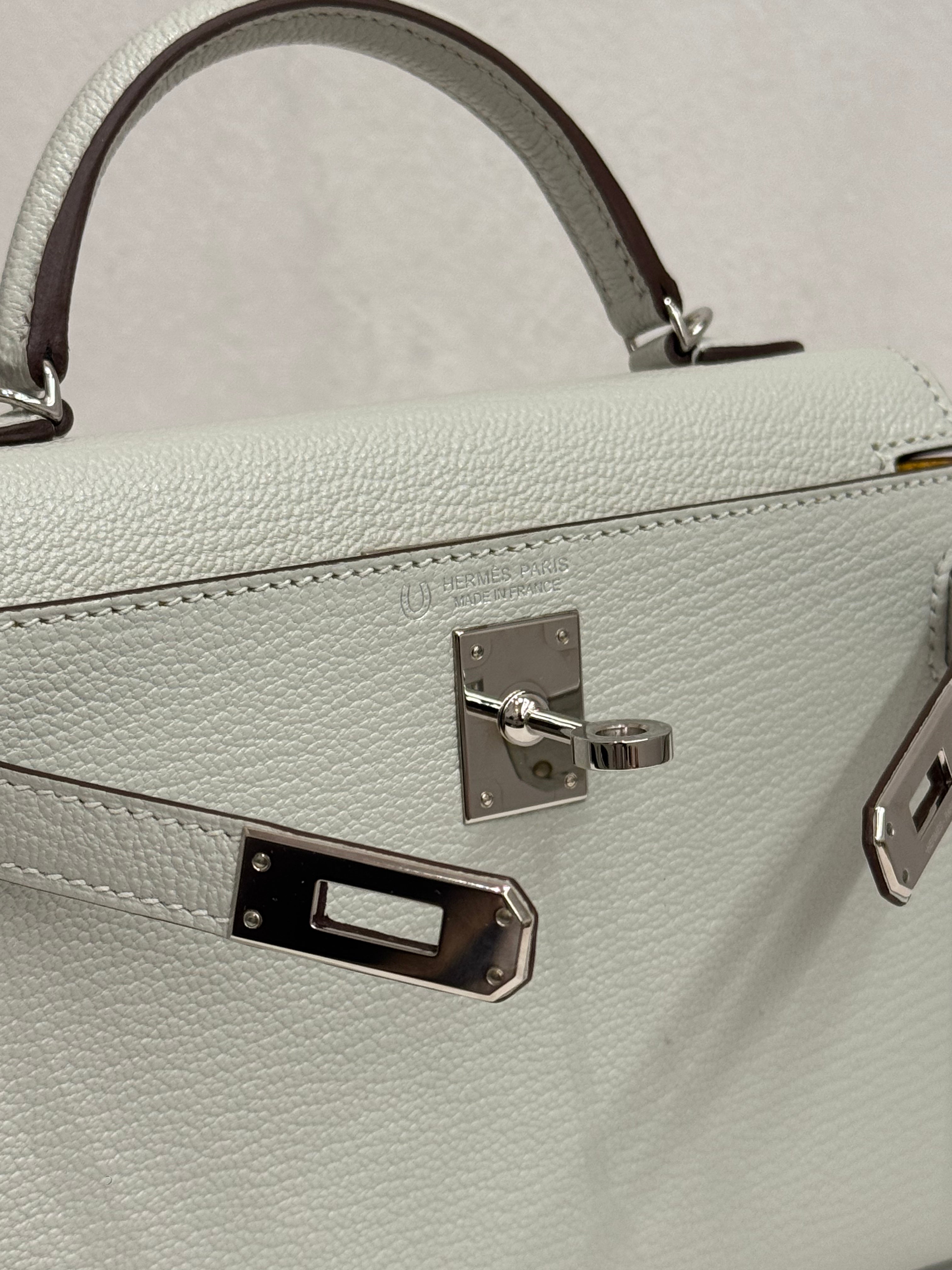 Hermes Mini Kelly II Chevre Mysore Gris Perle STAMP U