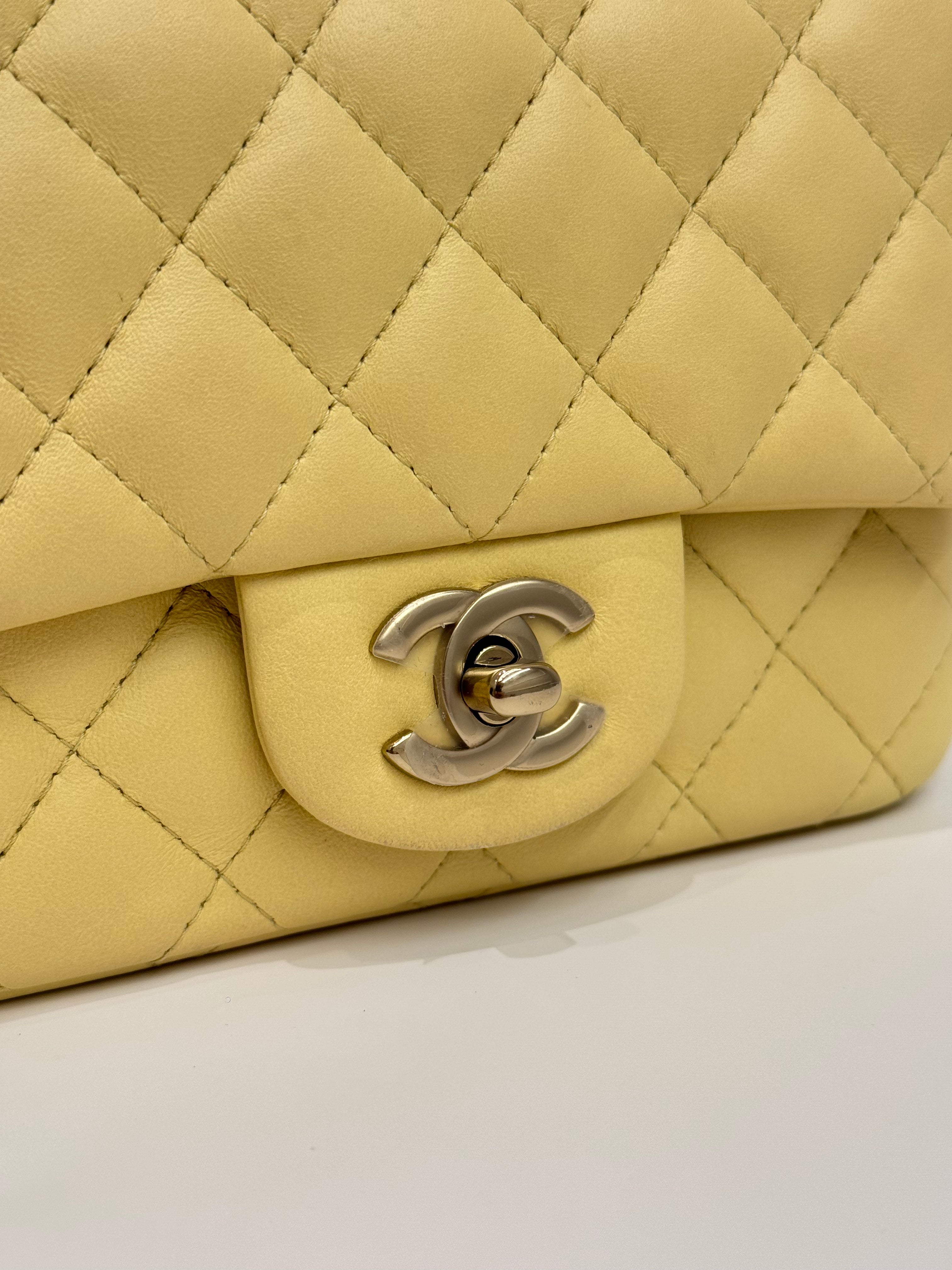 Chanel Mini Square Flap Bag Lambskin Yellow (Microchip)