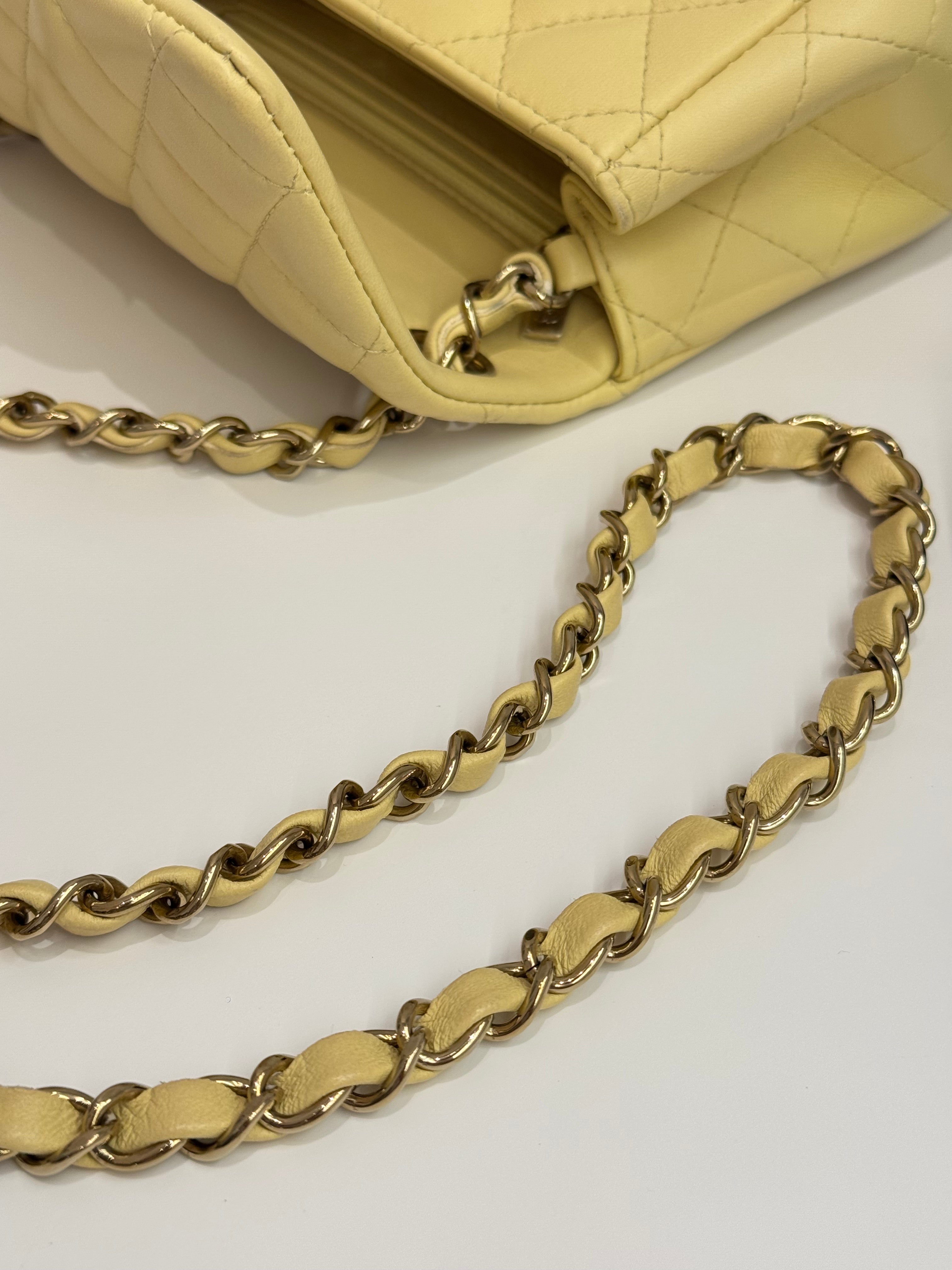 Chanel Mini Square Flap Bag Lambskin Yellow (Microchip)