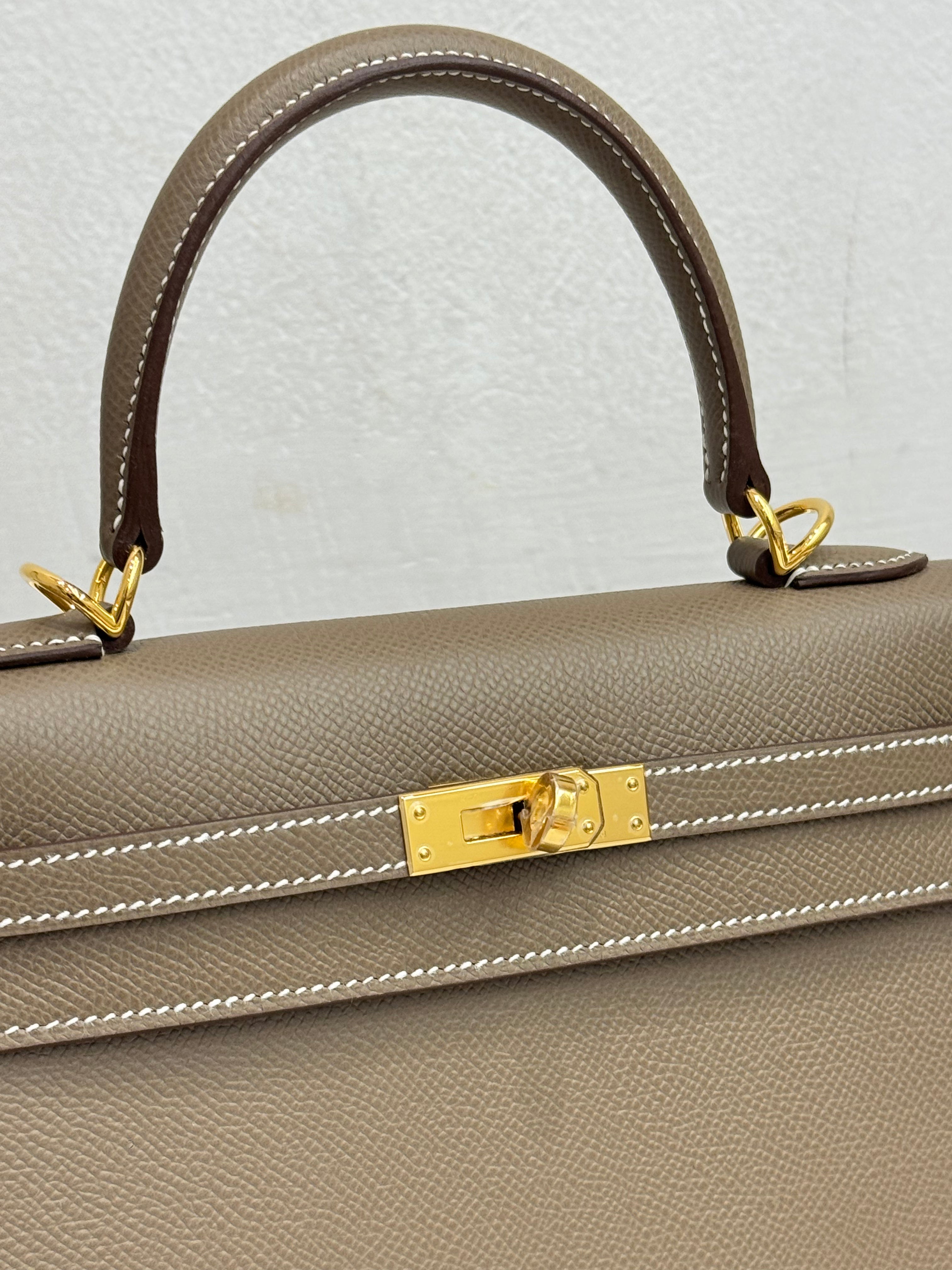 Hermes Kelly 25 Epsom Etoupe STAMP K