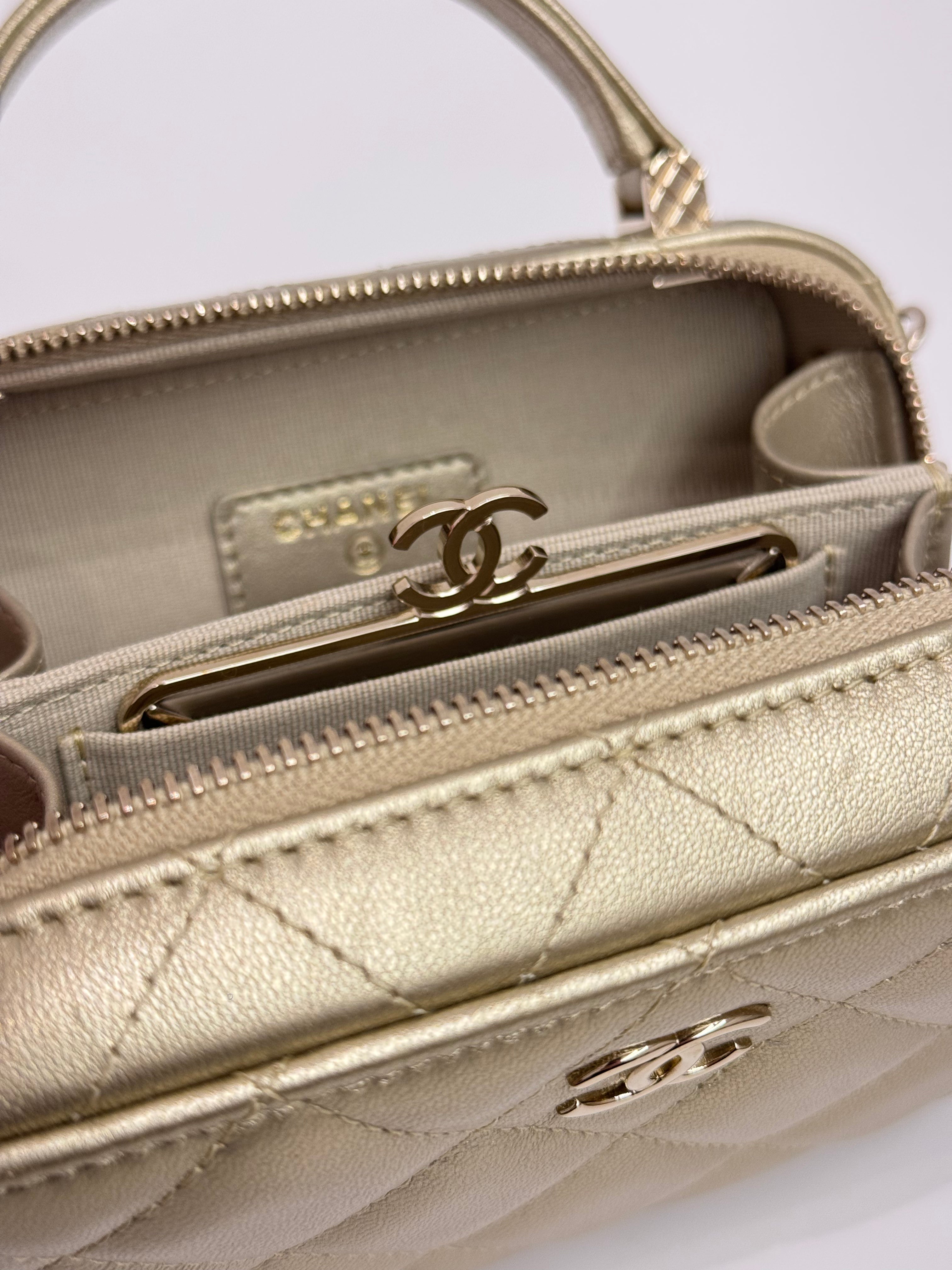 Chanel Top Handle Vanity Case Lambskin Gold