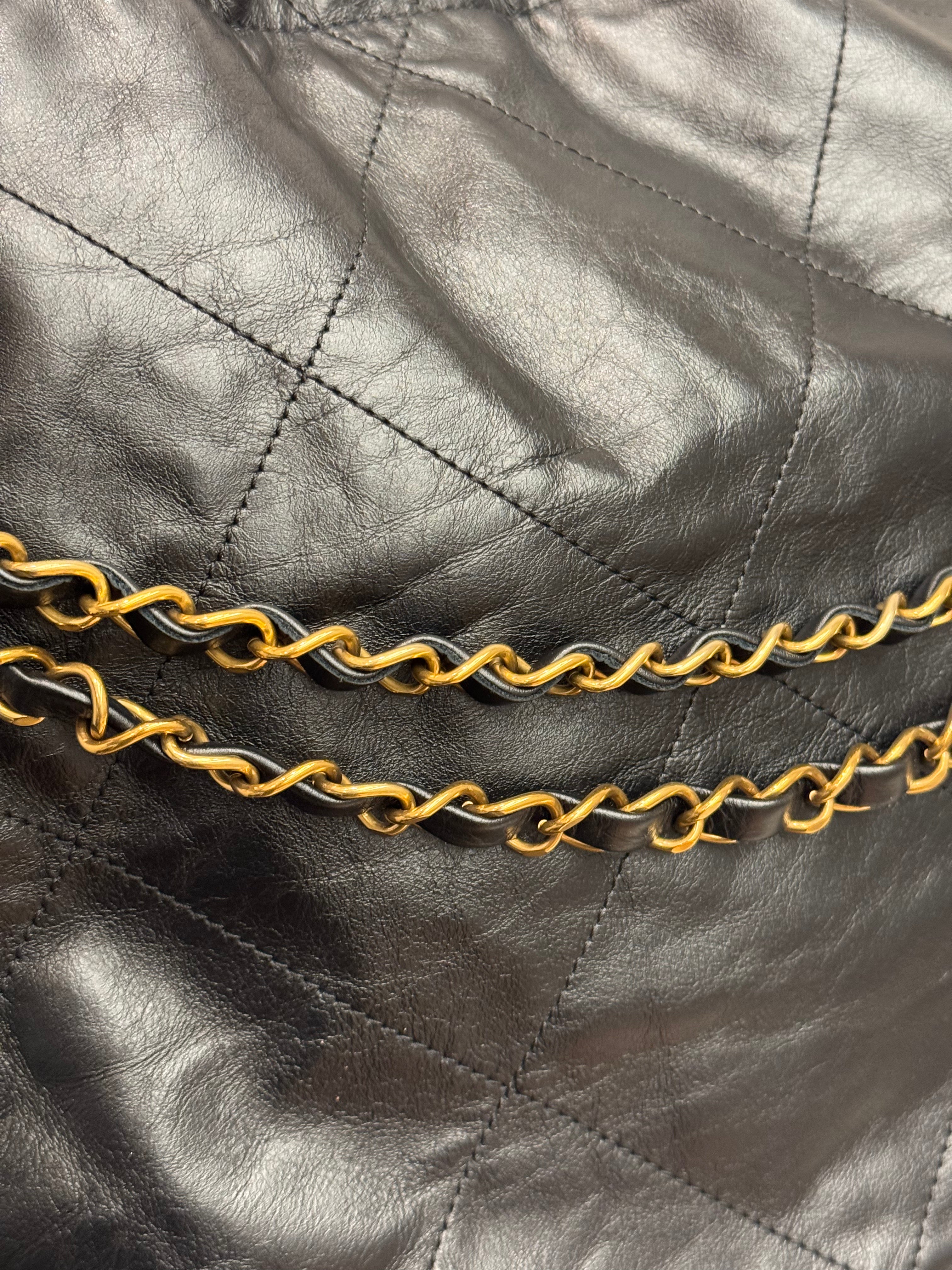 Chanel Large 22 Bag Shiny Calfskin Black (Microchip)
