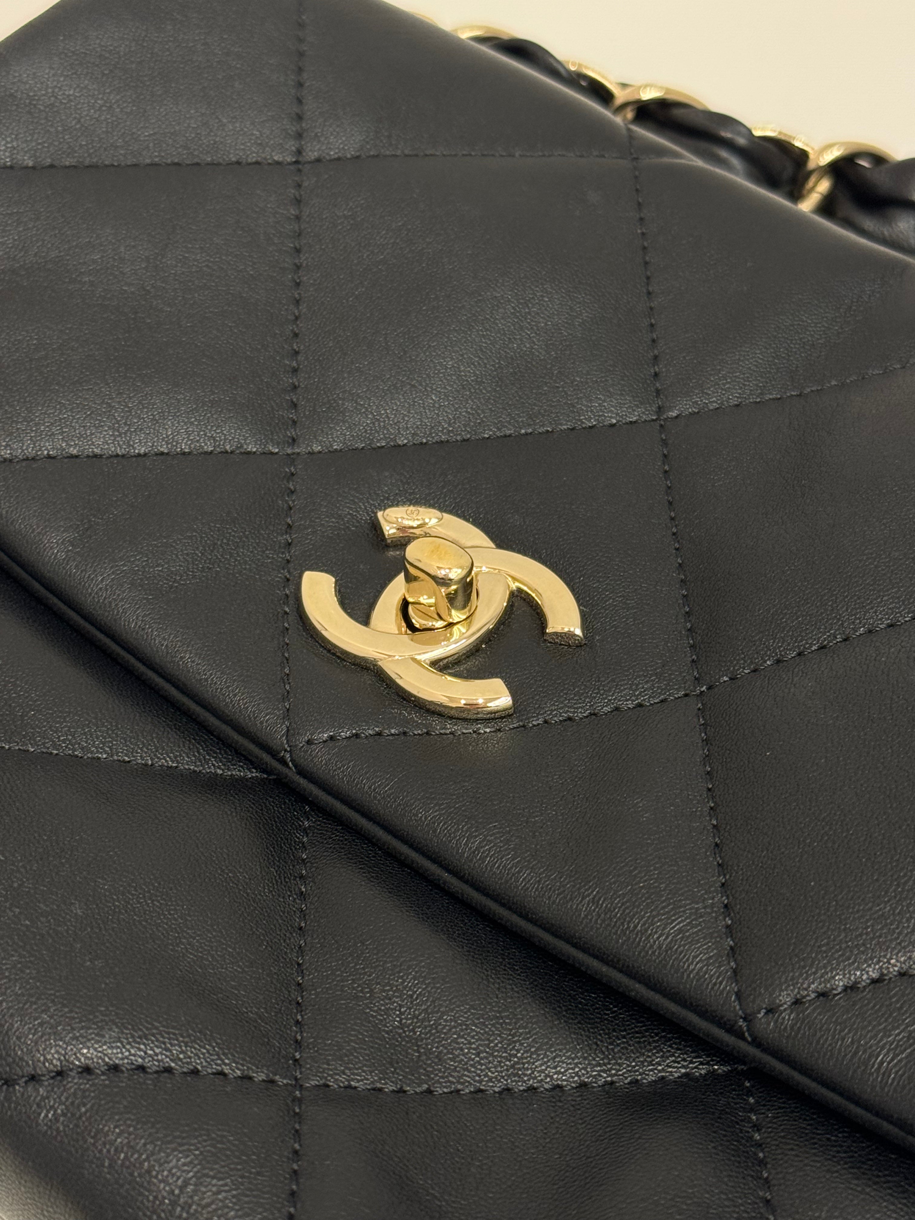 Chanel Logo Chain Flap Bag Lambskin Black