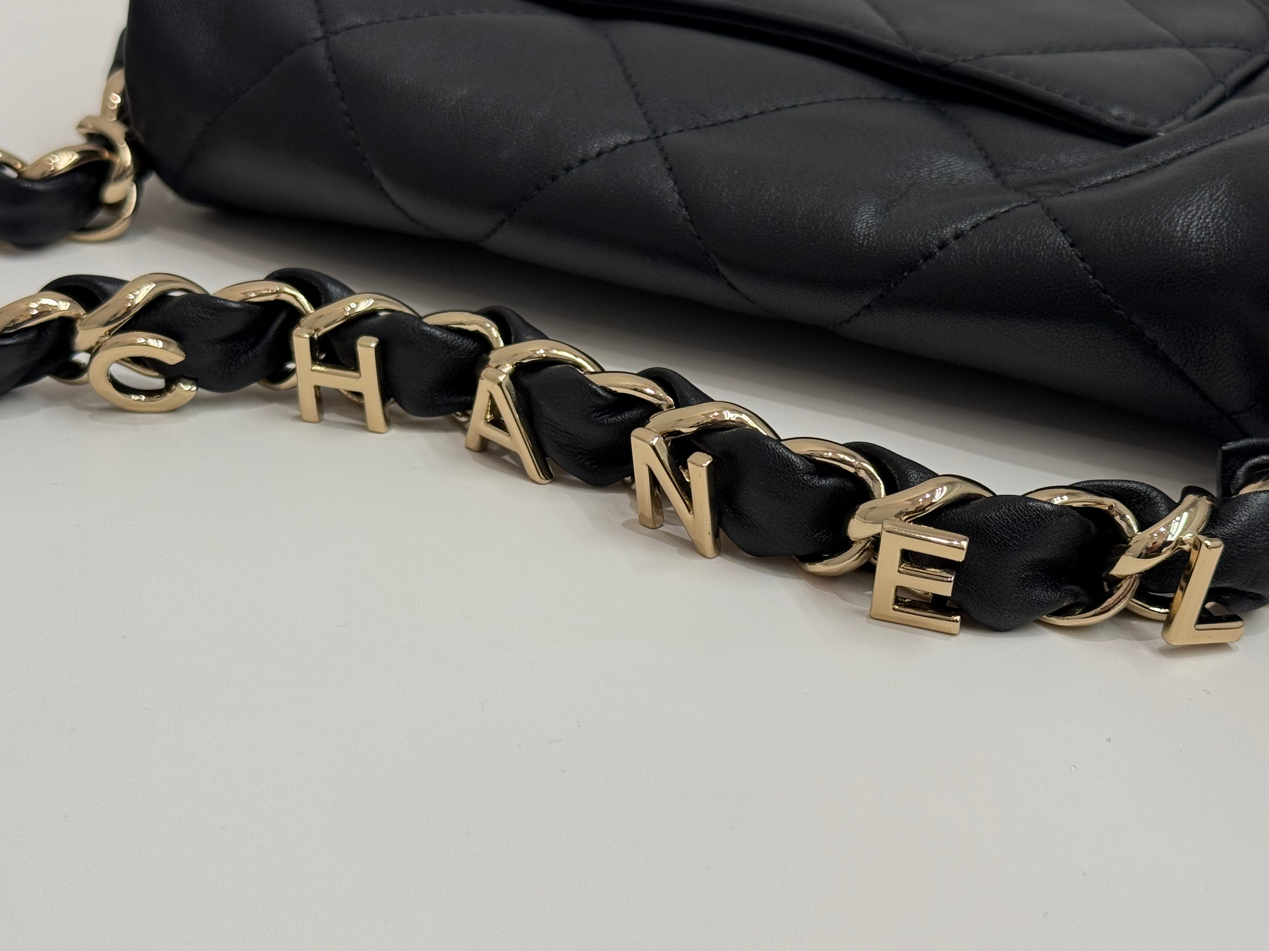 Chanel Logo Chain Flap Bag Lambskin Black